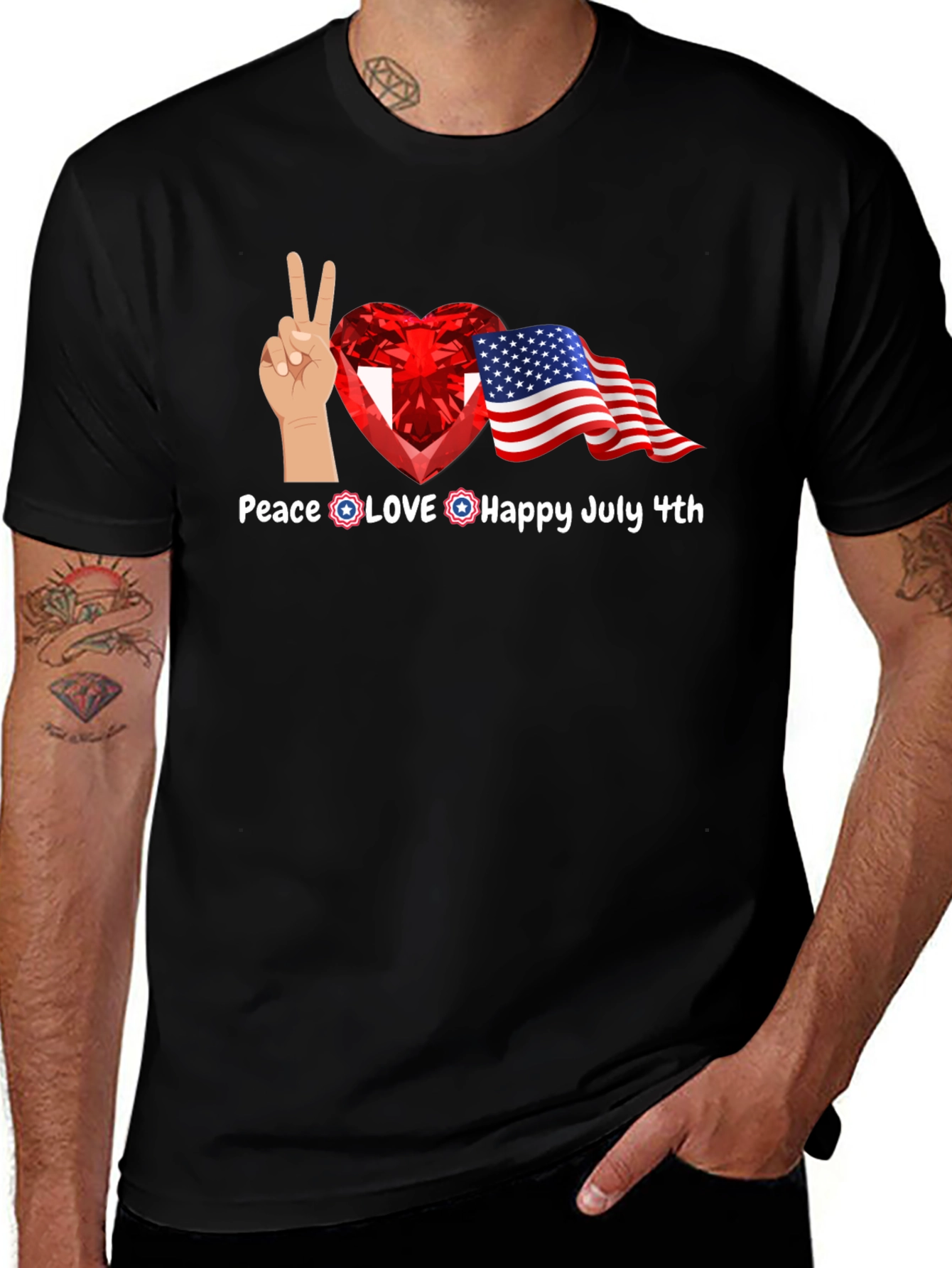 Peace, Love, and July 4th Black T-Shirt