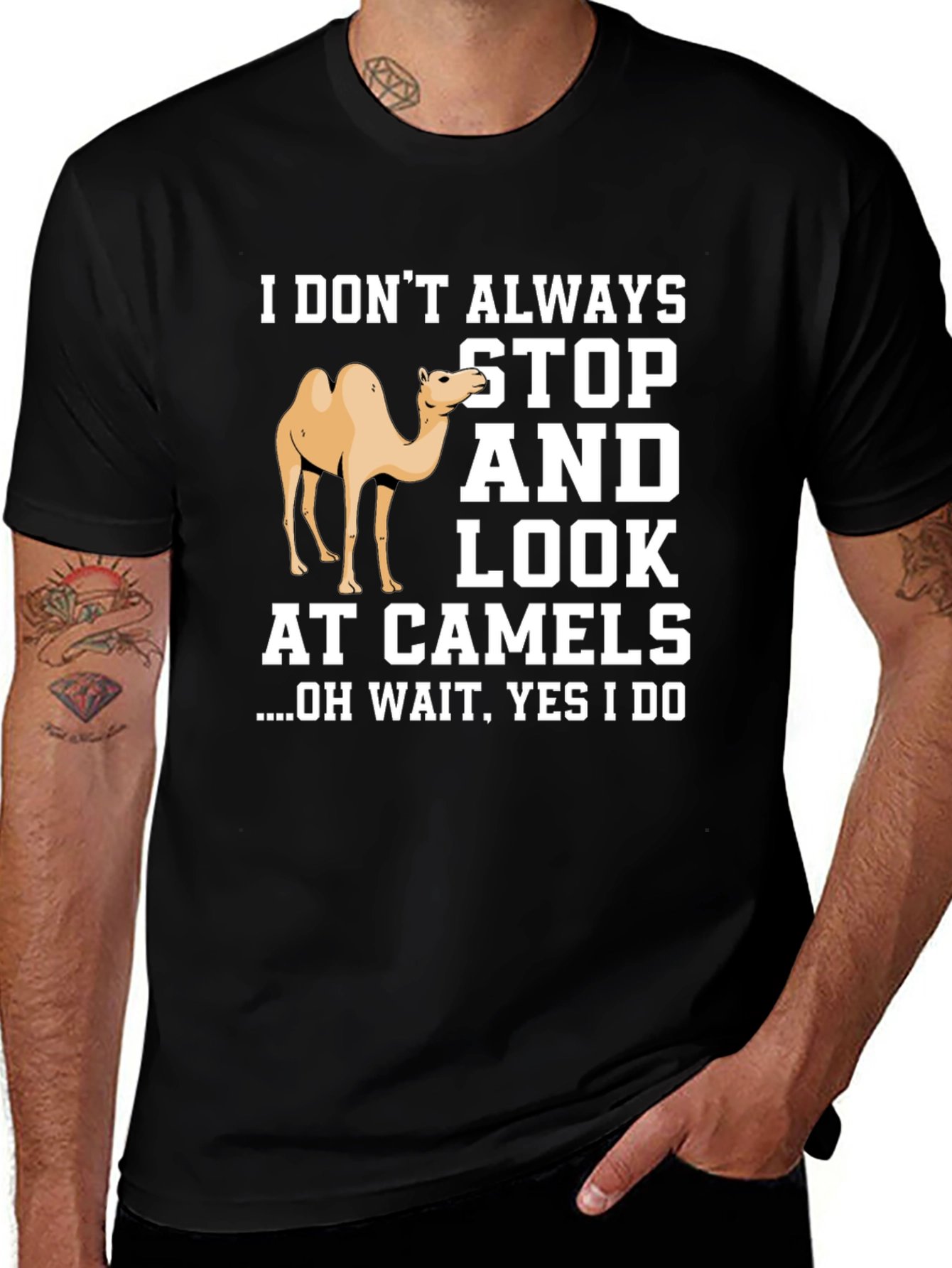 Variant 20 of Funny Camel Graphic T-Shirt - "I Always Stop and Look"