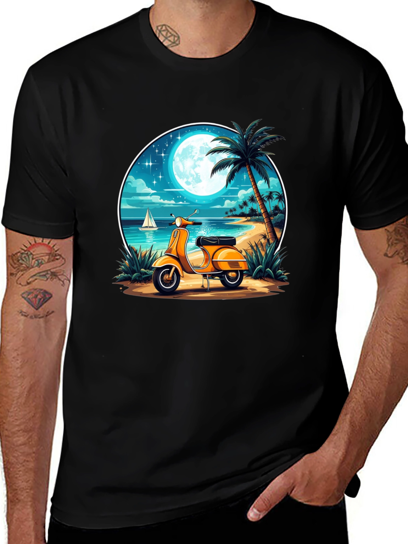 Variant 24 of Scooter Beach T-Shirt - Tropical Night Ride
