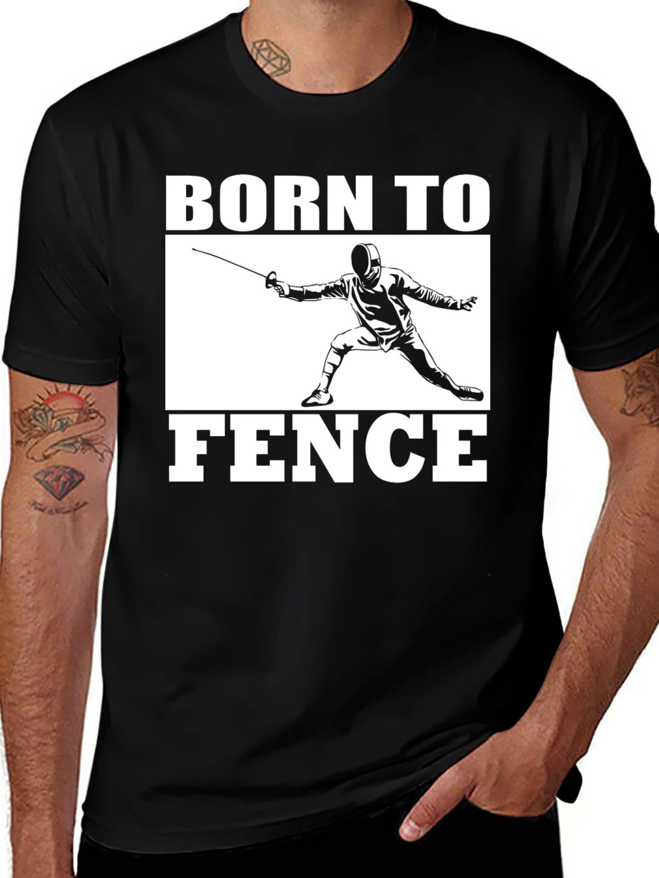 Variant 11 of Born To Fence T-Shirt - Black Cotton Tee