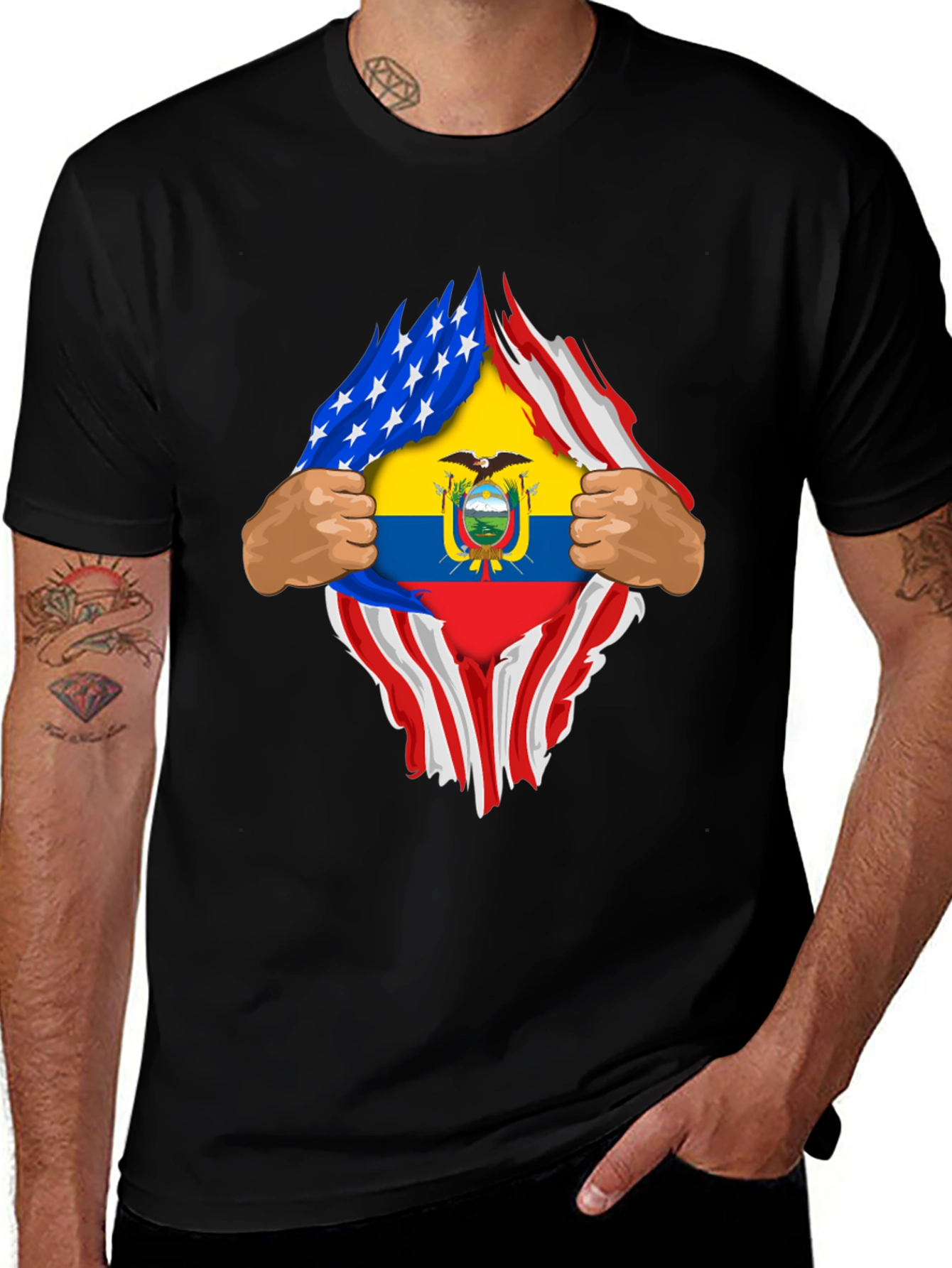 Variant 22 of USA Ecuador Flag Ripped Shirt