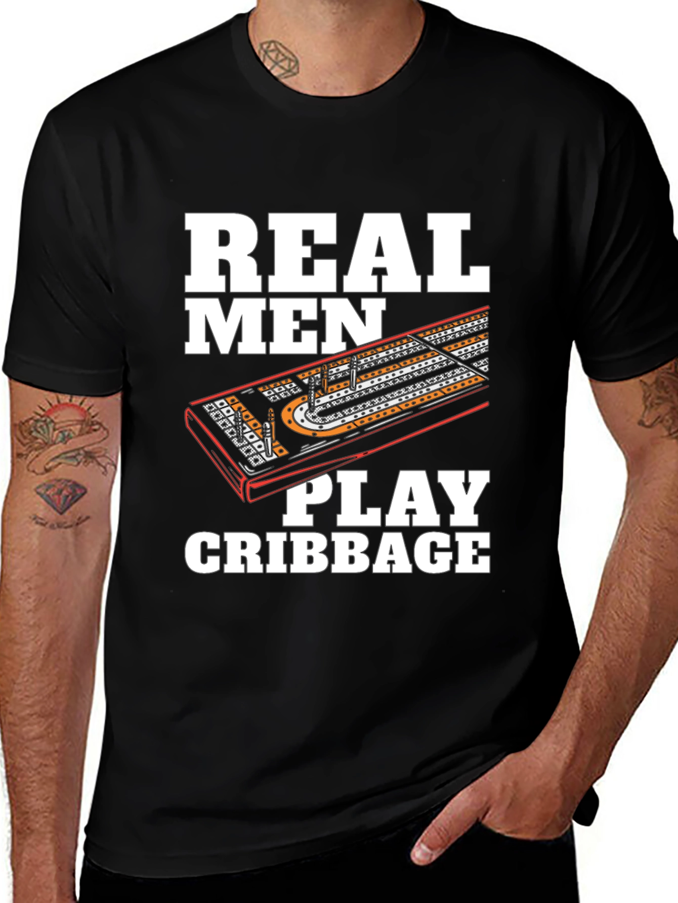 Real Men Play Cribbage Black T-Shirt