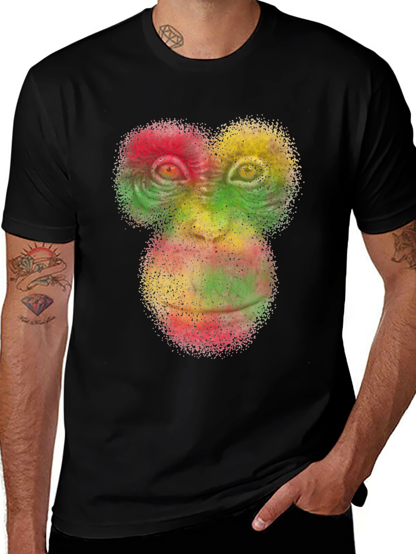 Black Rasta Monkey Face Graphic Tee - Black Cotton T-Shirt main image
