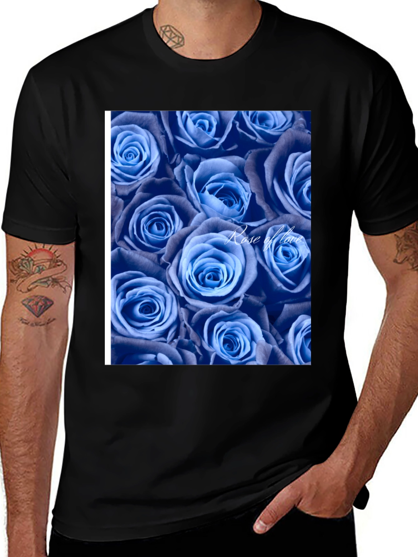 Variant 14 of Blue Roses Graphic T-Shirt - Rose of Love Design