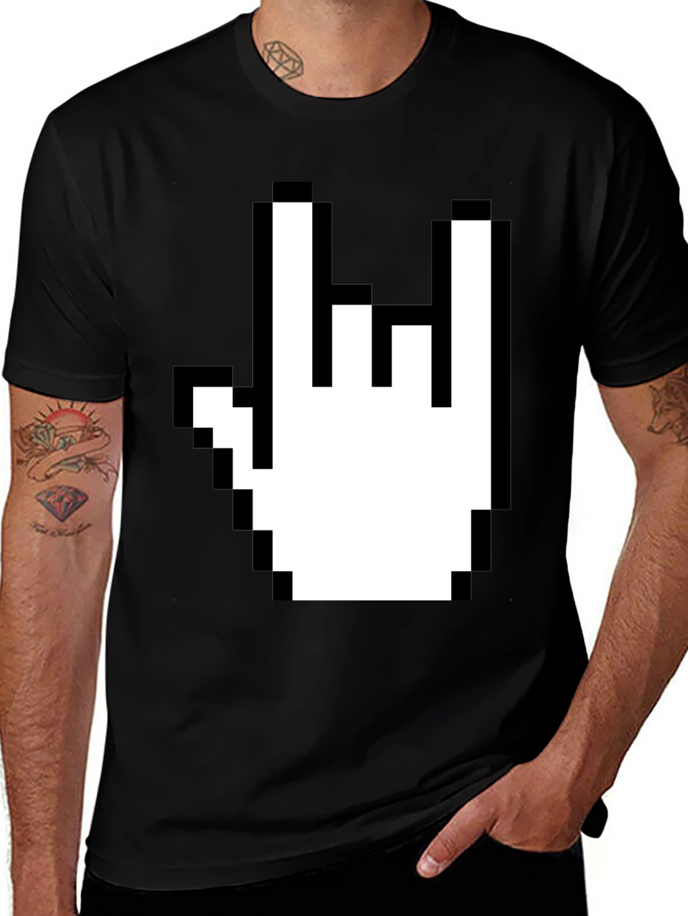 Variant 20 of Pixel Rock Hand Graphic T-Shirt - Black