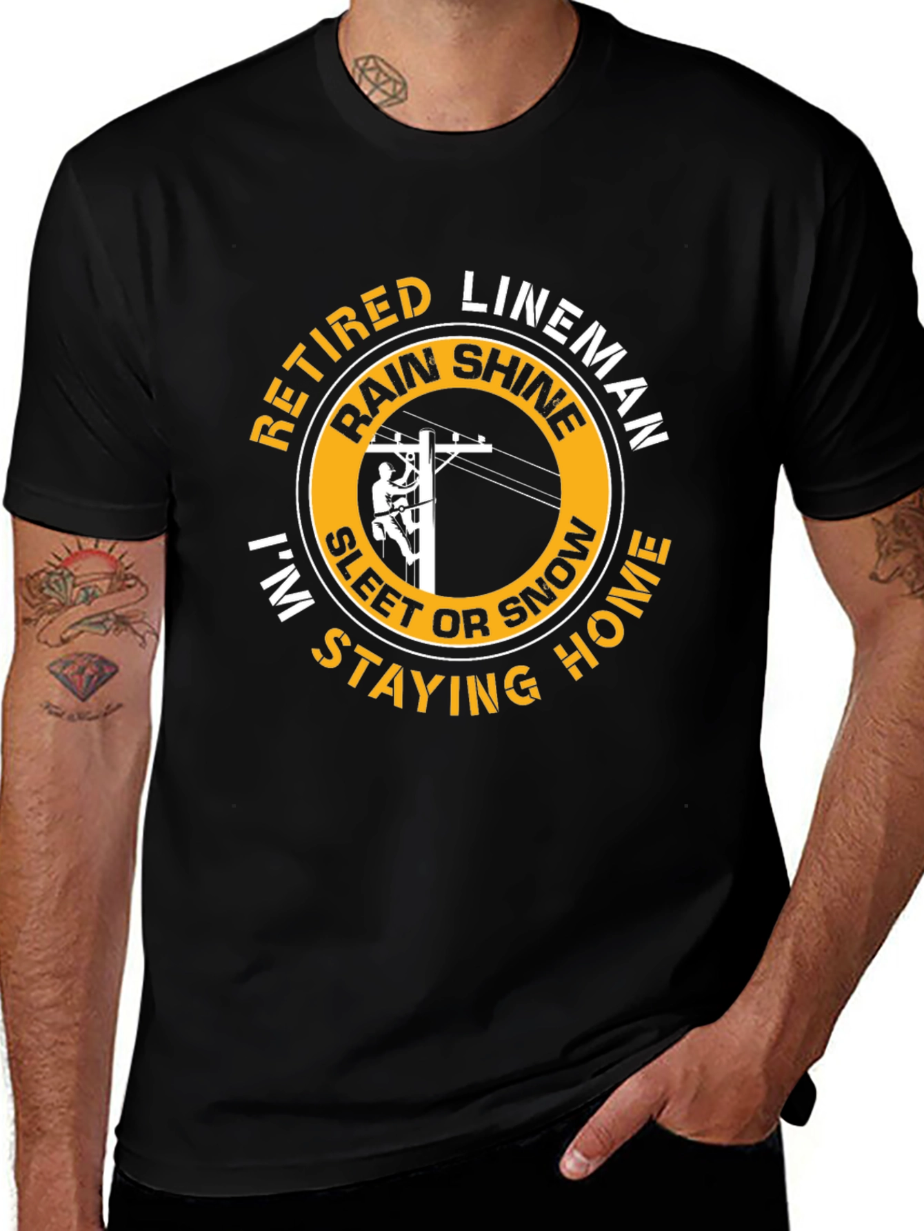 Variant 7 of Retired Lineman T-Shirt - Rain, Shine, Sleet, or Snow