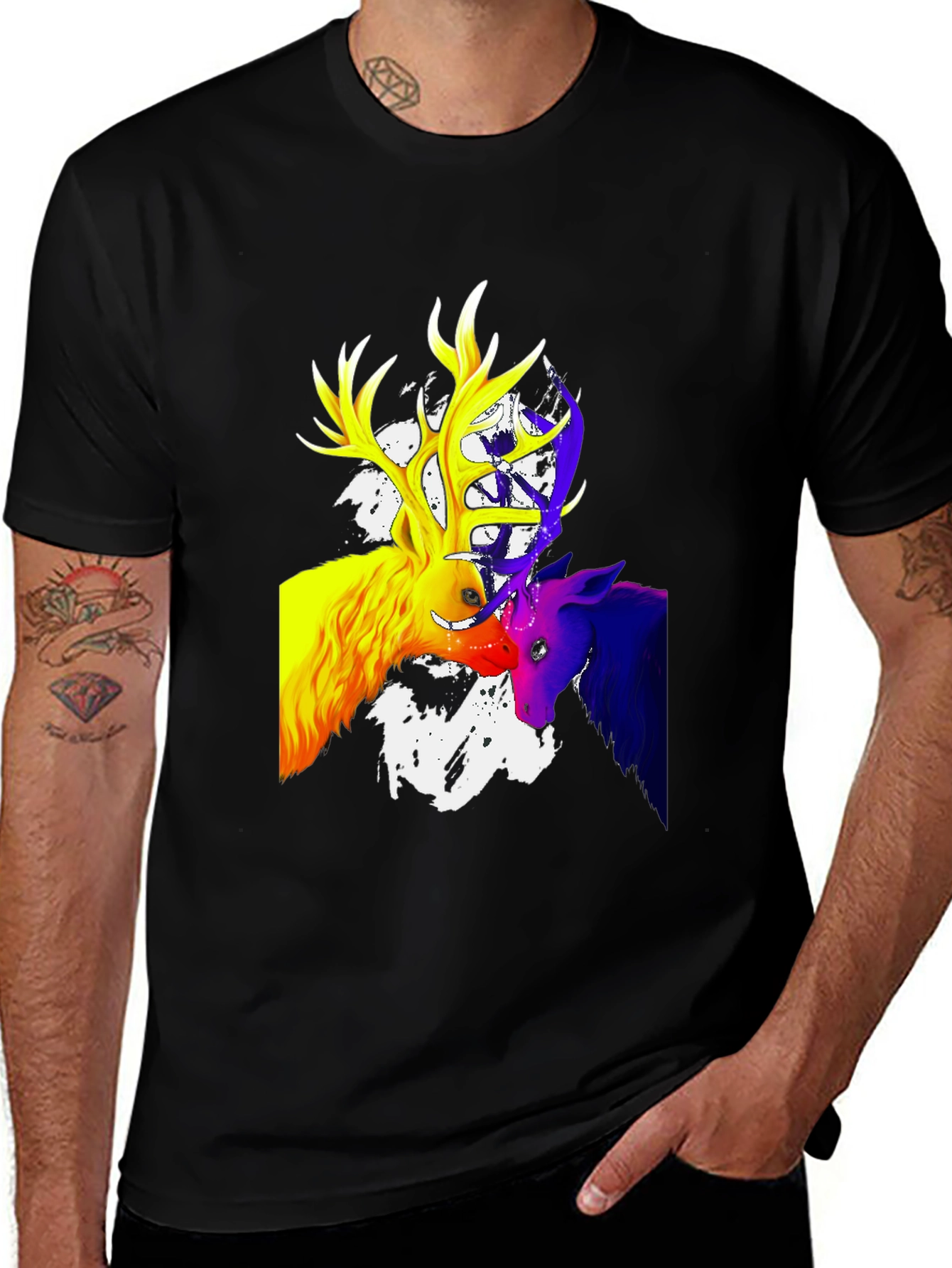 Variant 13 of Vibrant Deer Graphic T-Shirt - Men's Black Tee