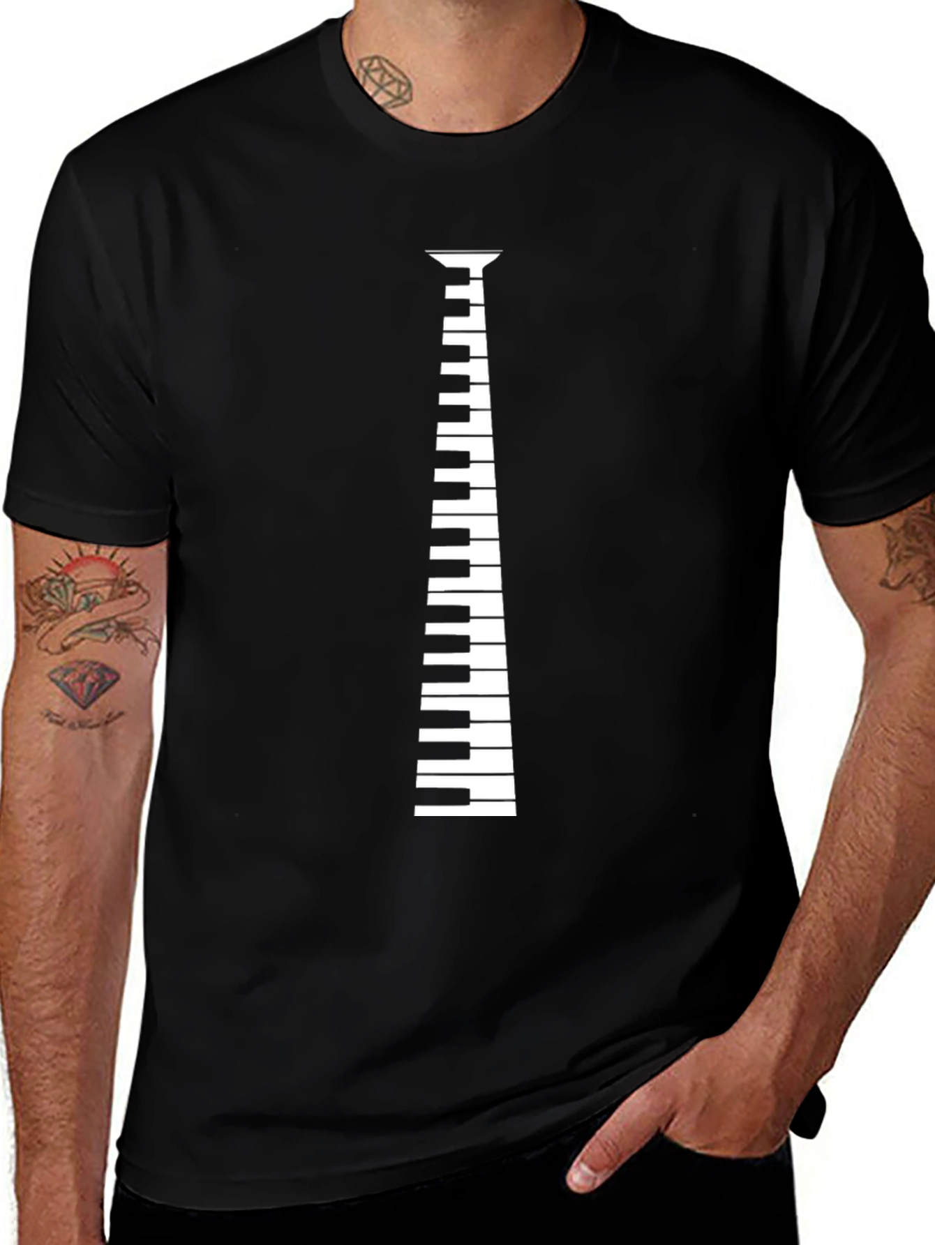 Variant 24 of Piano Keys Necktie Design Black T-Shirt