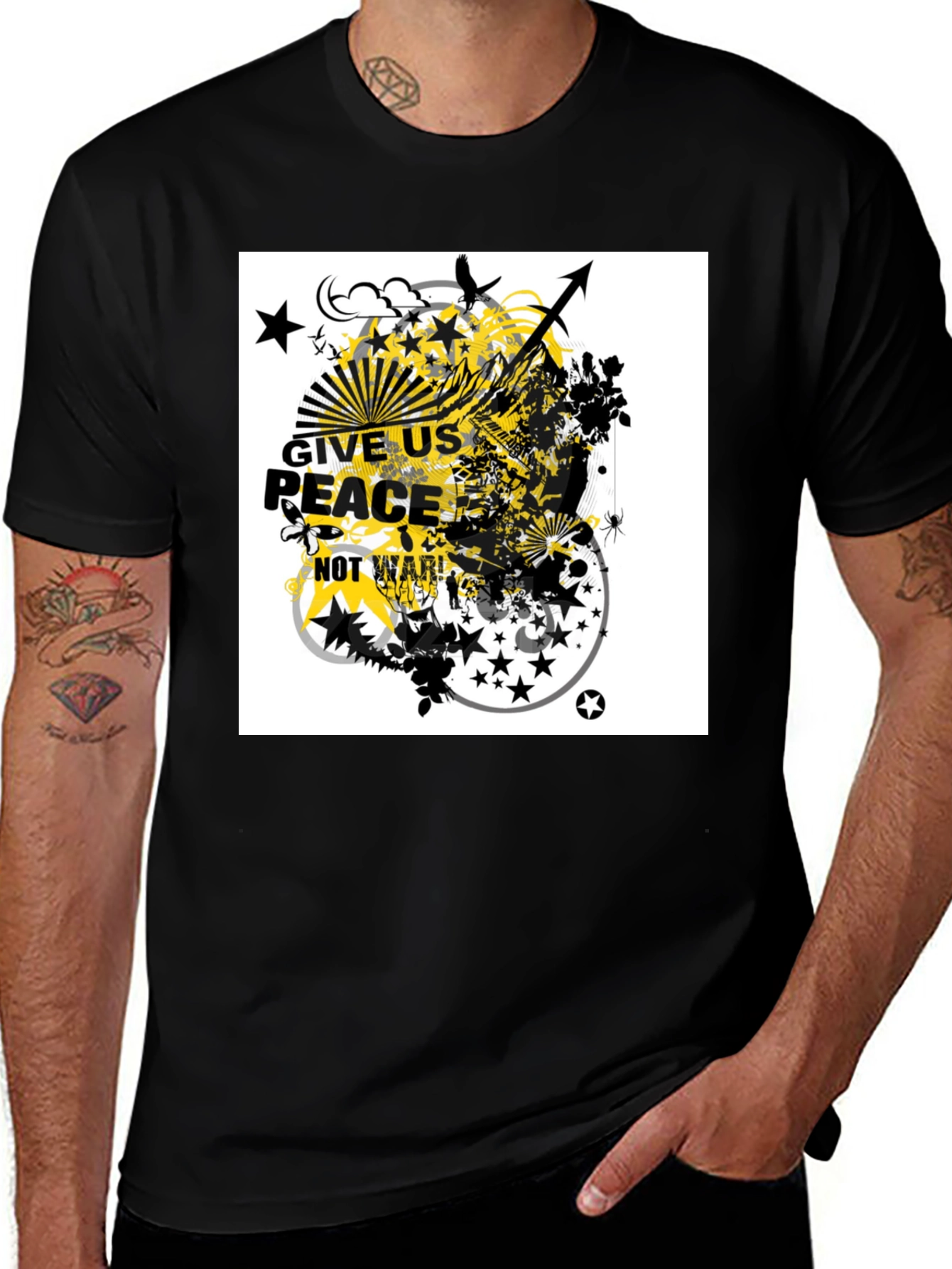 Variant 9 of Give Us Peace Not War Graphic Black T-Shirt