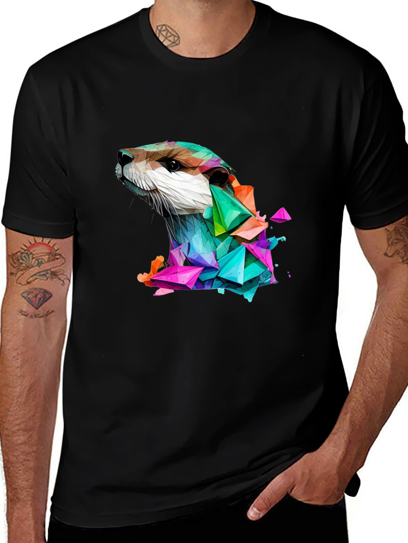 Variant 20 of Geometric Otter Graphic T-Shirt - Unisex Black Tee