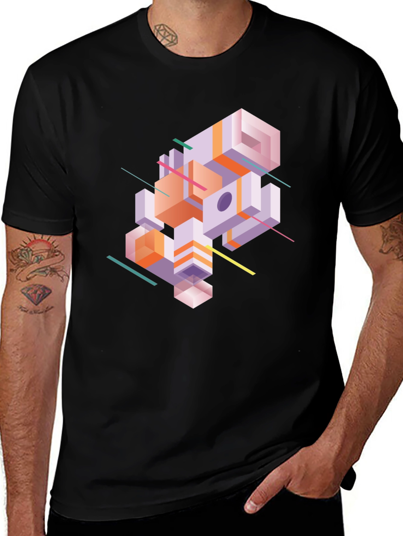 Variant 24 of Abstract Geometric Graphic Print Black T-Shirt