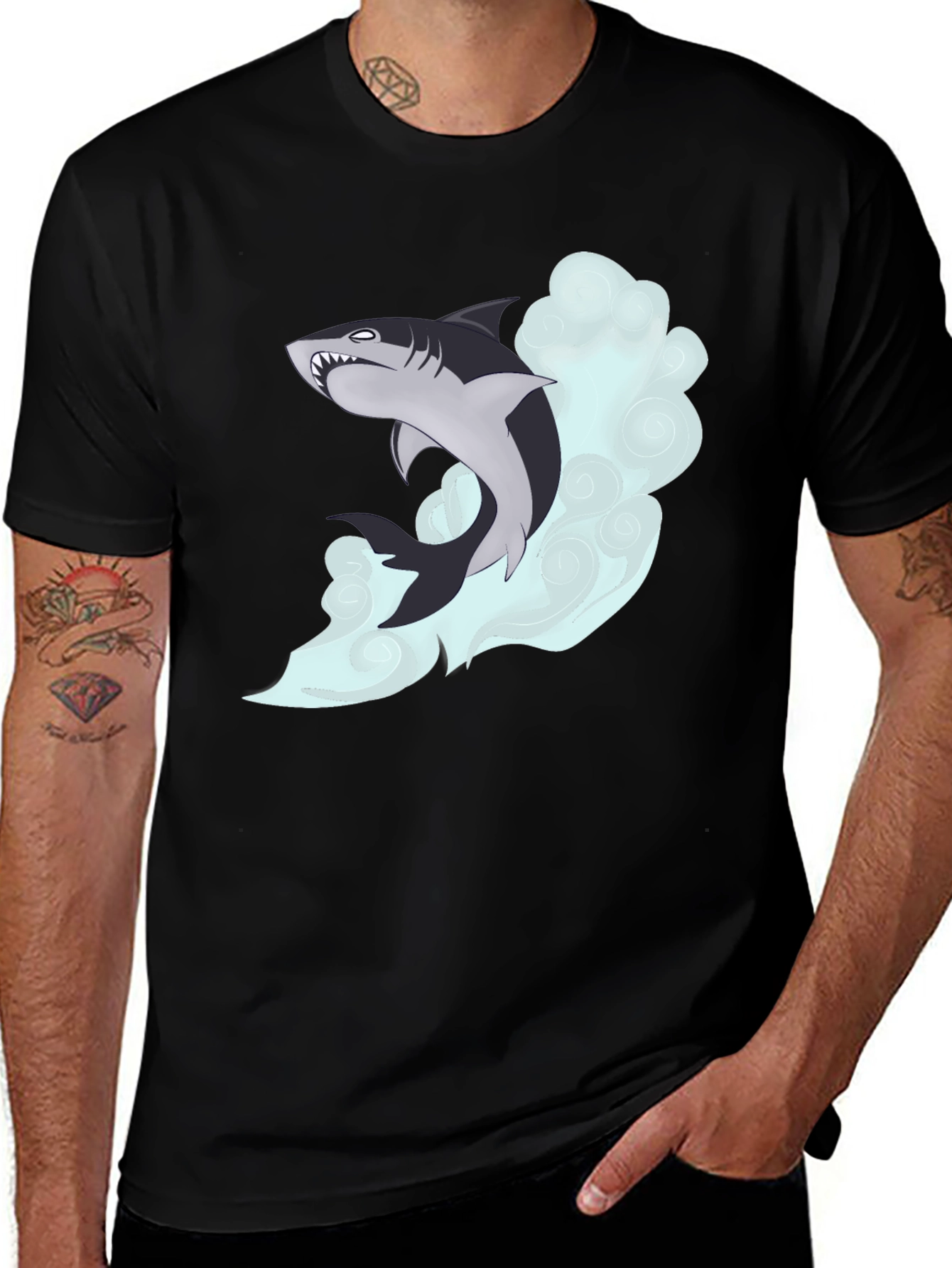 Variant 4 of Shark Graphic Tee - Black Cotton T-Shirt