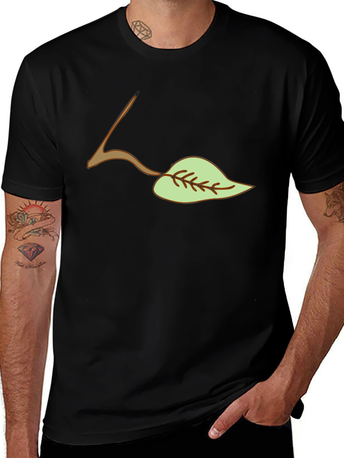 Variant 24 of Leaf Graphic Tee - Casual Black T-Shirt