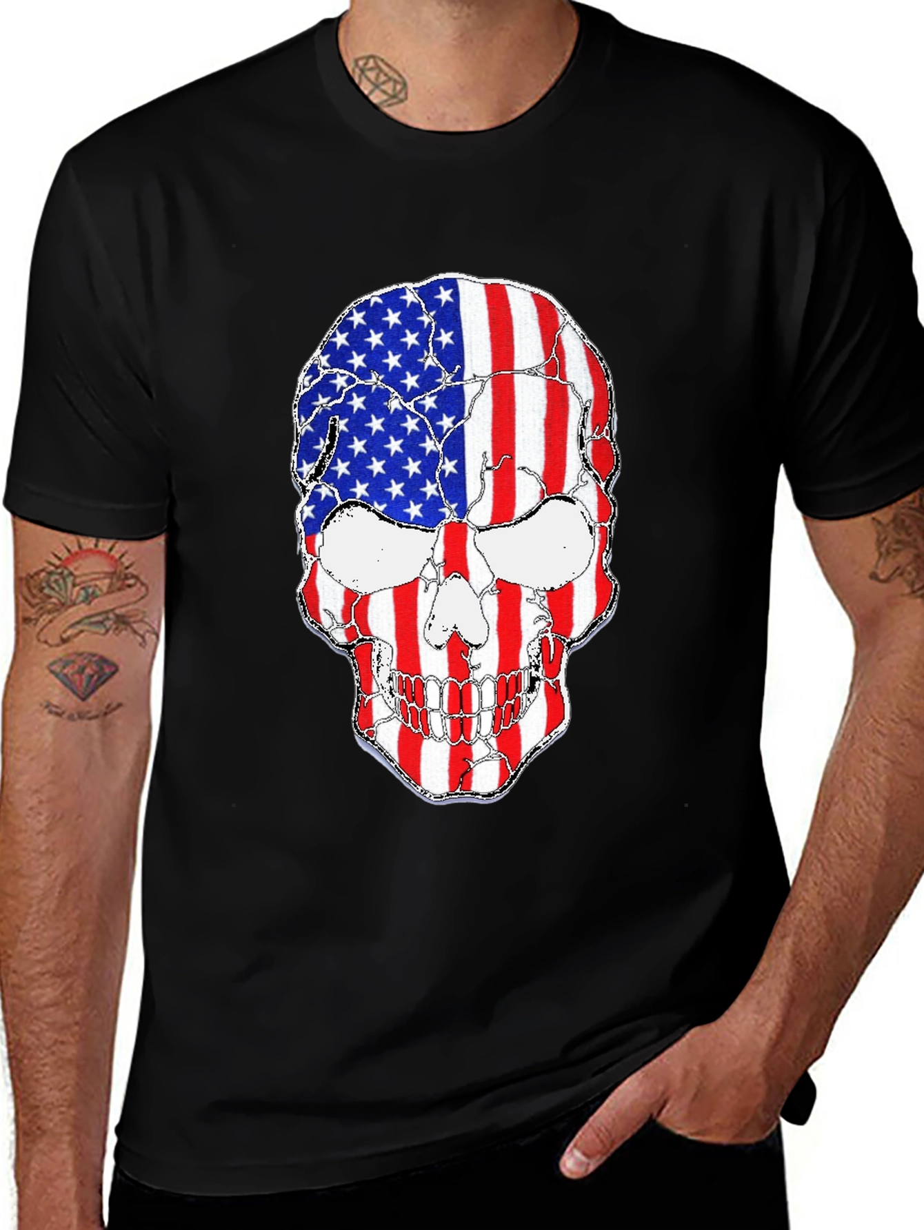 Variant 7 of American Flag Skull Graphic T-Shirt