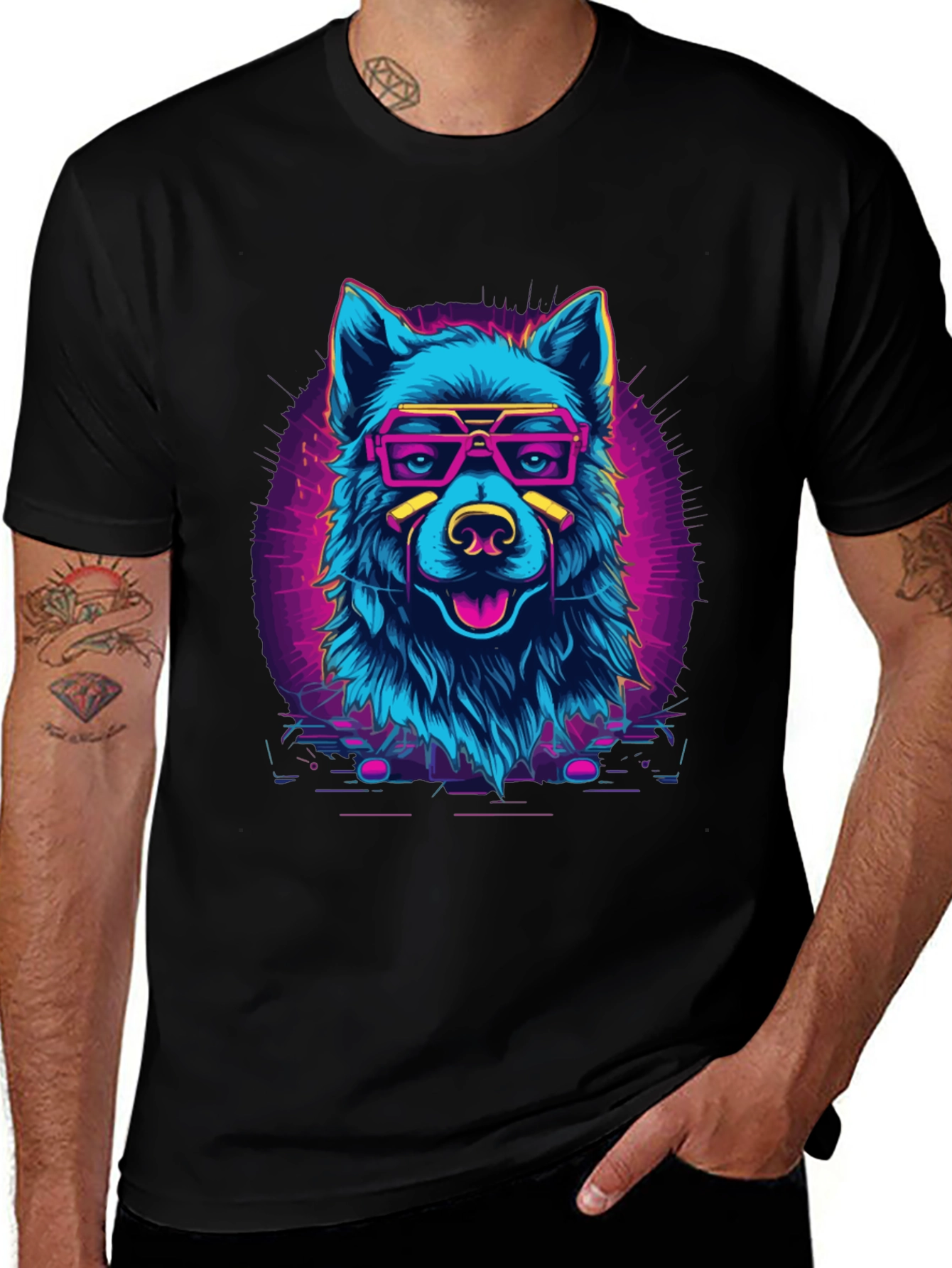 Variant 17 of Cool Blue Wolf T-Shirt with Retro Glasses