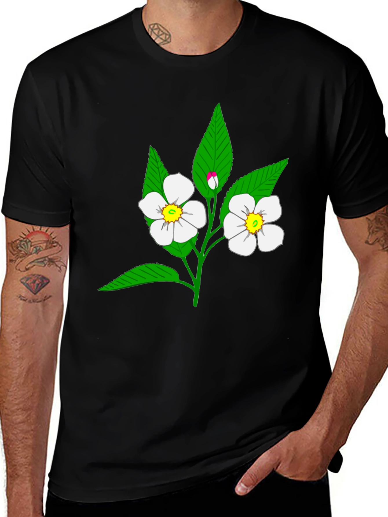 Variant 26 of Floral Print T-Shirt - Black