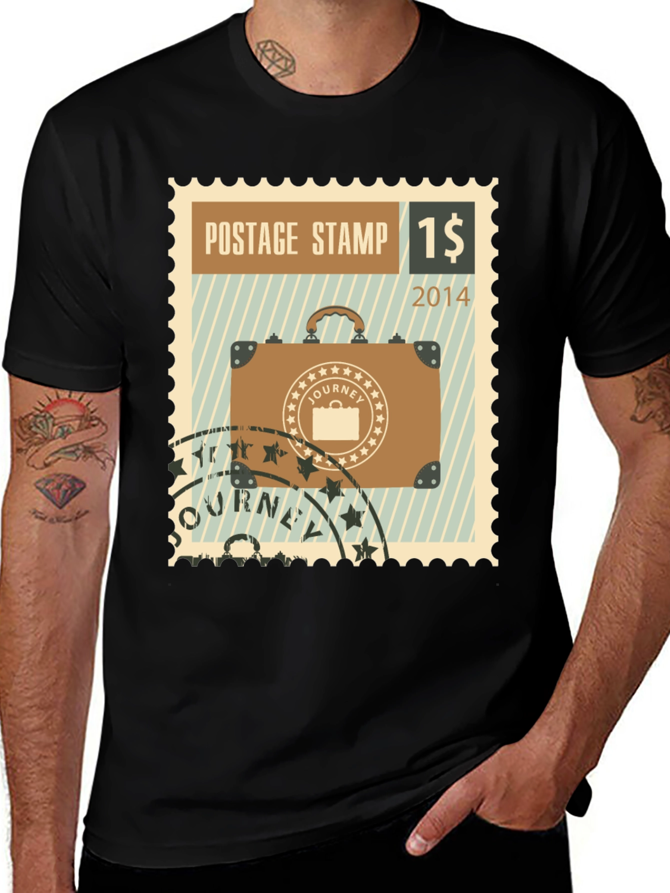Variant 2 of Travel Suitcase Postage Stamp Black T-Shirt