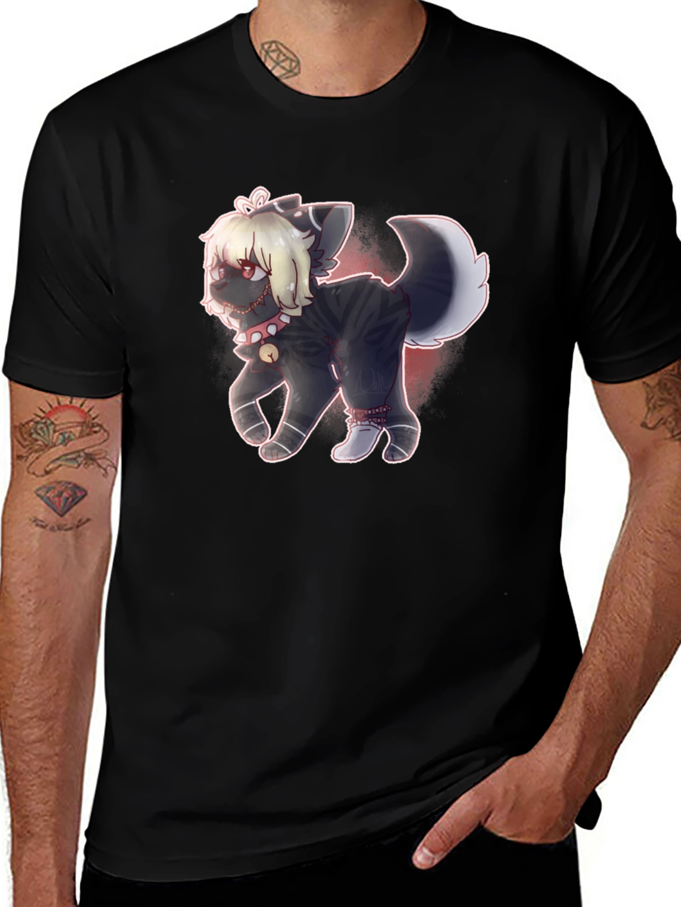 Variant 26 of Black T-Shirt with Anime Dog Design