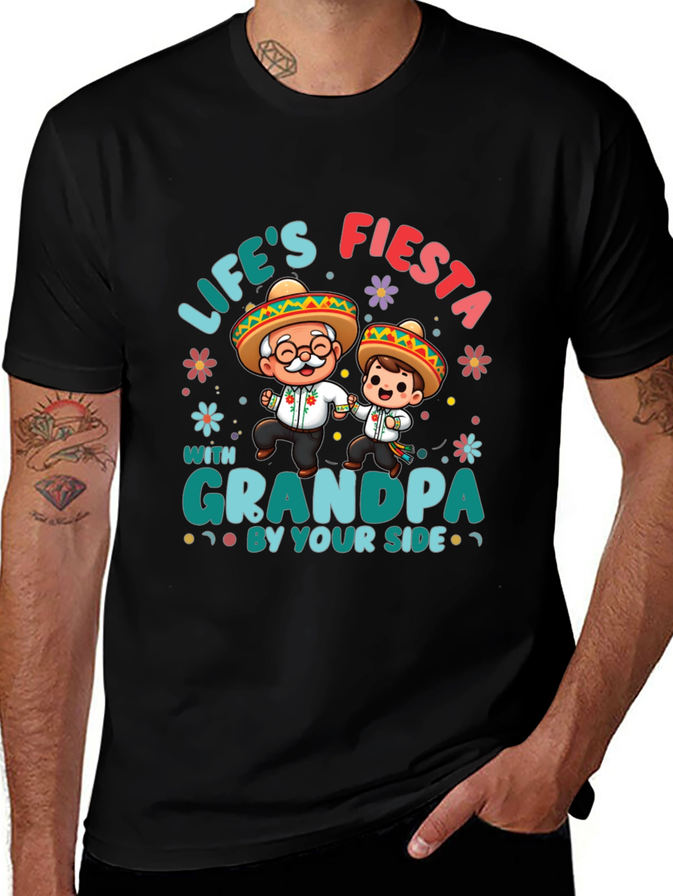 Life's Fiesta with Grandpa Black T-Shirt