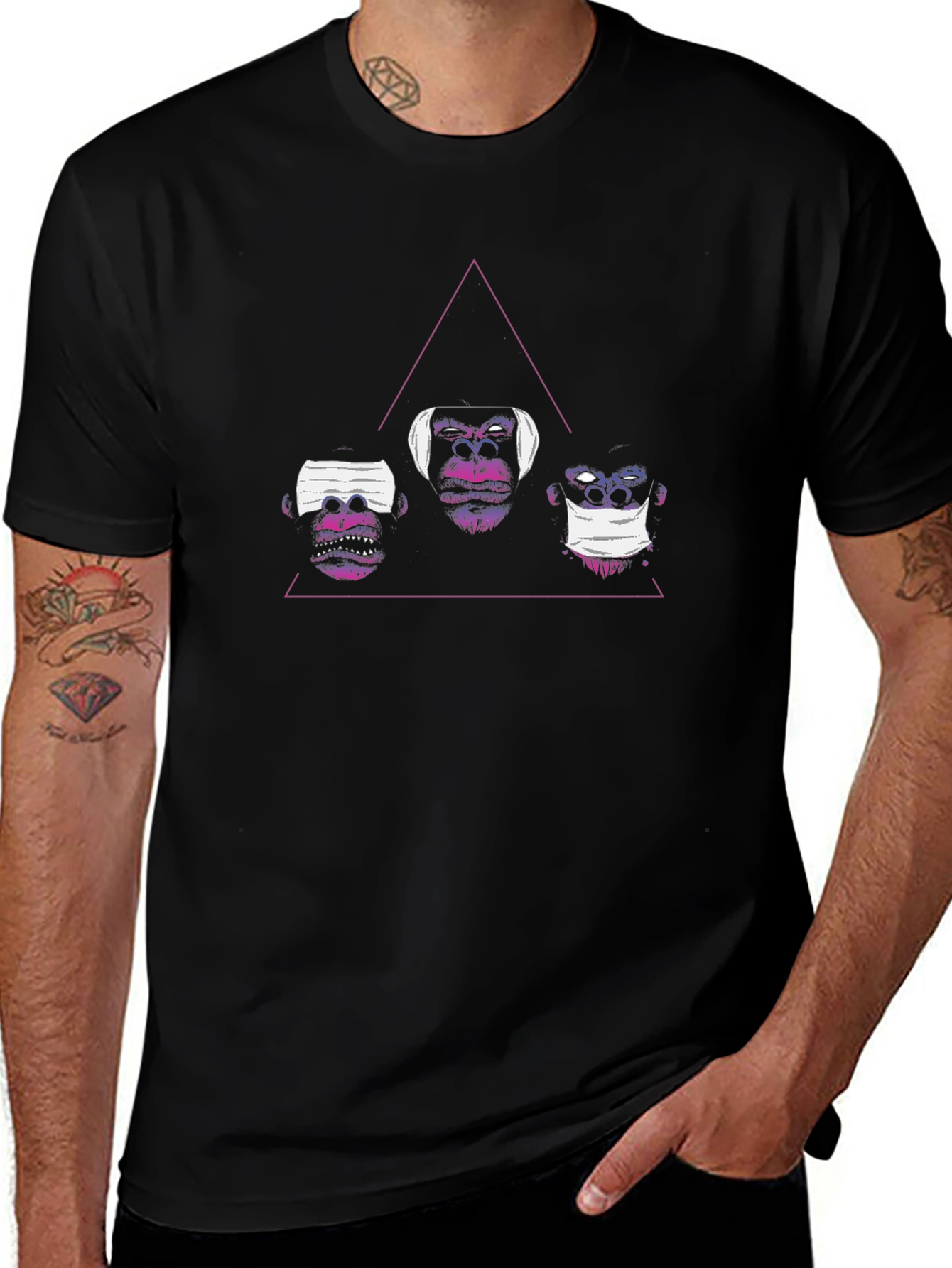 Variant 2 of Three Monkeys Tee: Hear, See, Speak No Evil