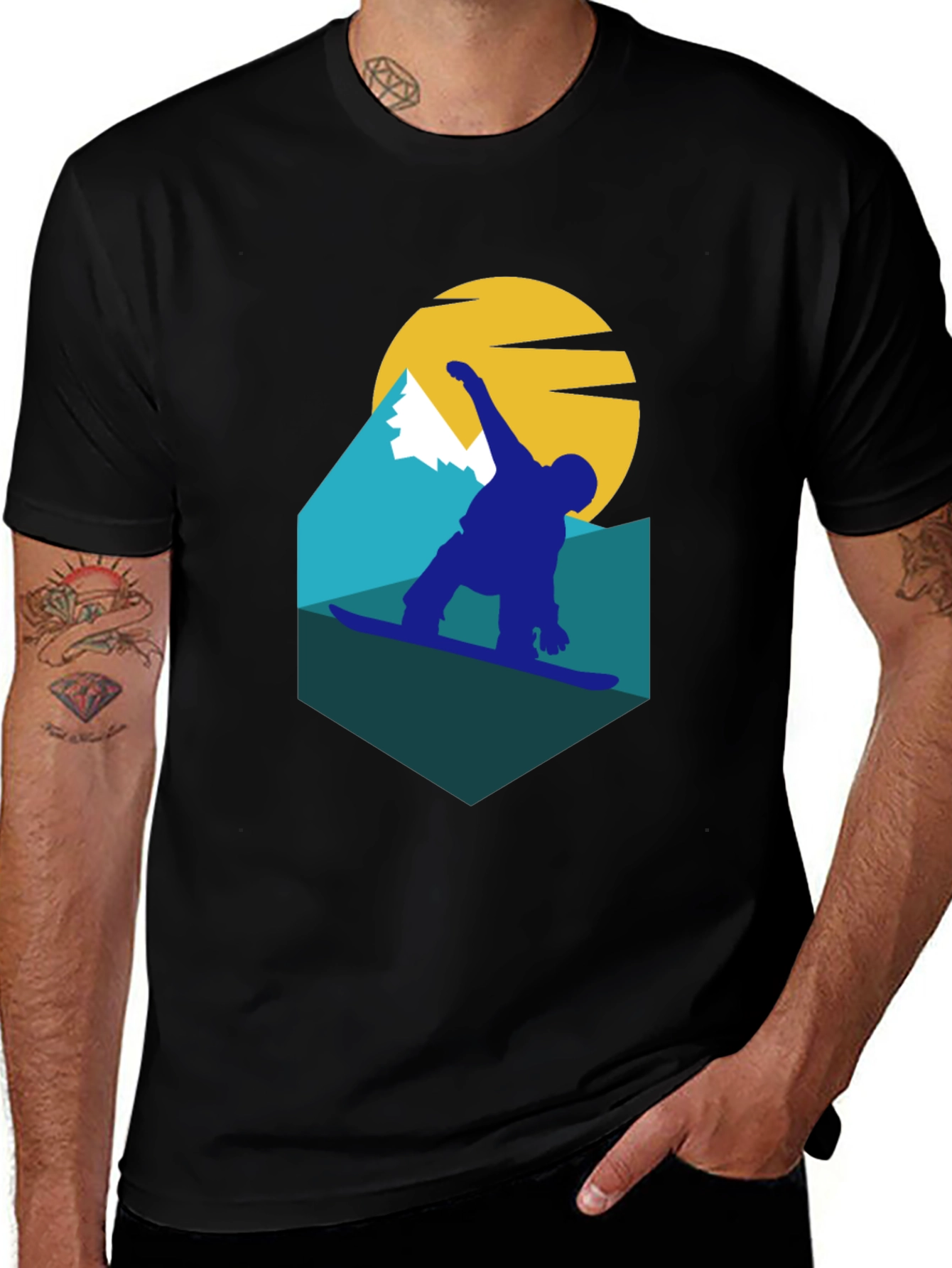 Variant 28 of Snowboarder Graphic T-Shirt - Mountain Scene Tee