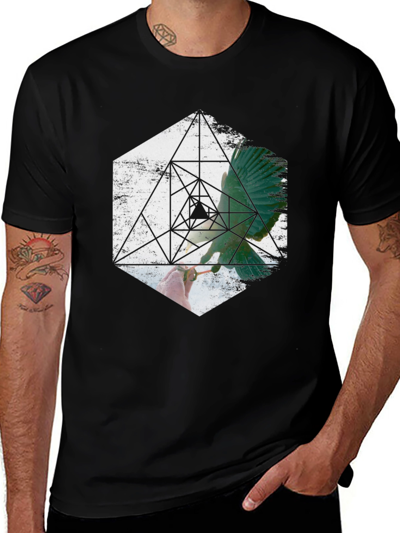 Variant 21 of Geometric Bird Graphic Print Black T-Shirt