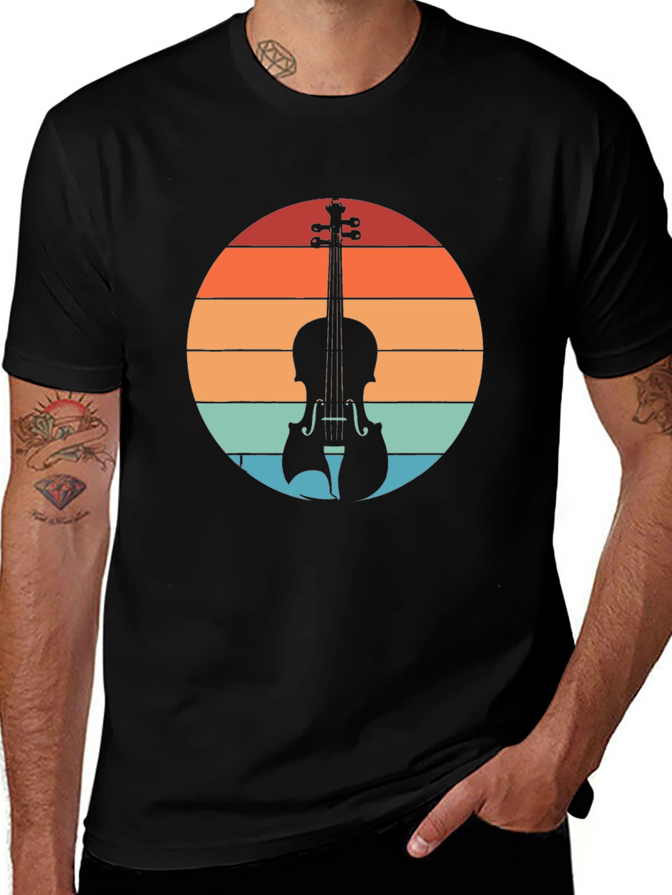 Variant 9 of Retro Violin Sunset Graphic Tee - Musical Instrument T-Shirt