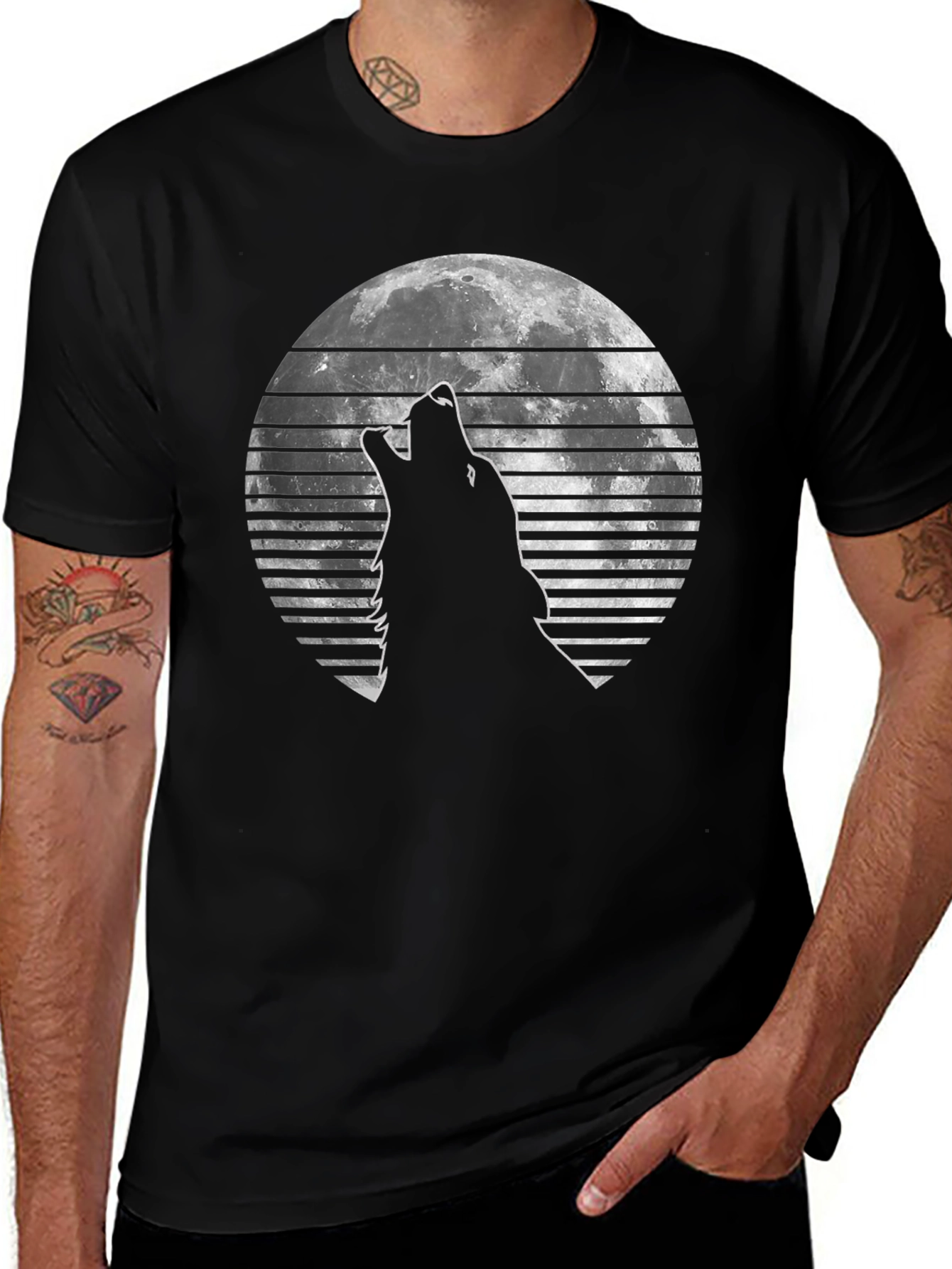 Variant 25 of Wolf Moon Graphic Tee - Black Cotton T-Shirt