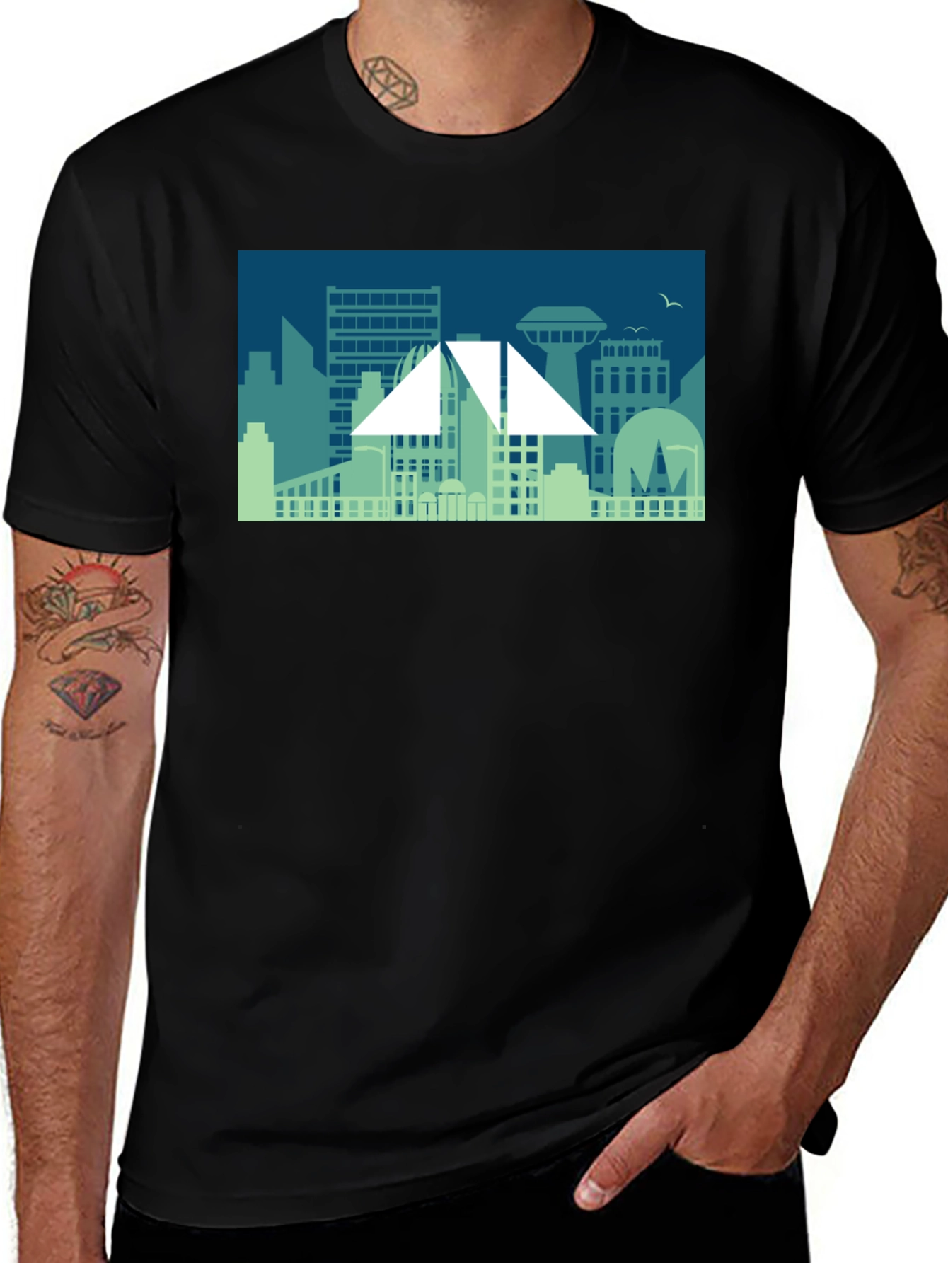 Variant 9 of Cityscape Graphic Tee - Modern Silhouette Design