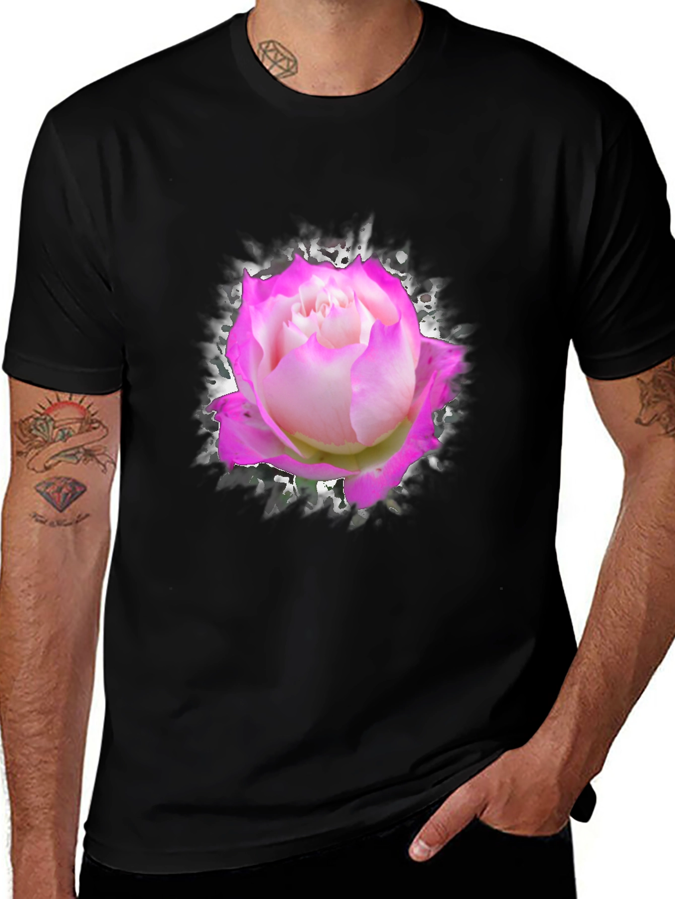Variant 17 of Black T-Shirt with Rose Print