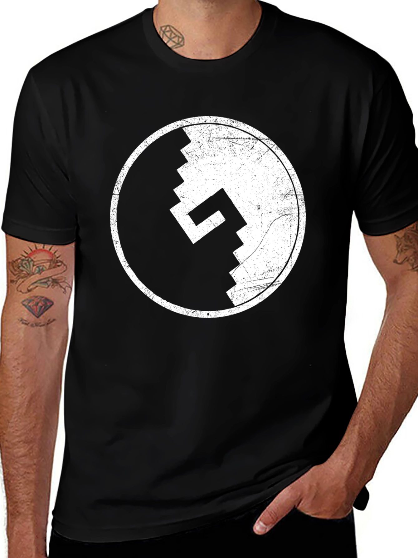 Variant 13 of Distressed Circle Graphic Tee - Retro Style