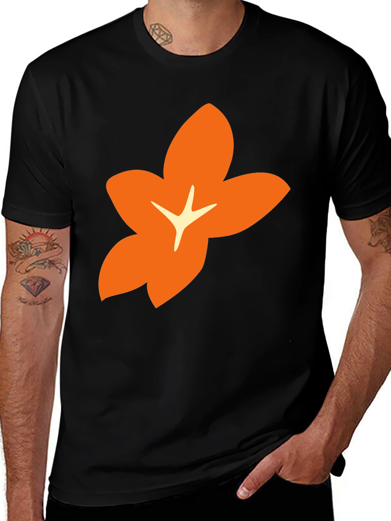 Variant 23 of Black T-Shirt with Orange Floral Graphic