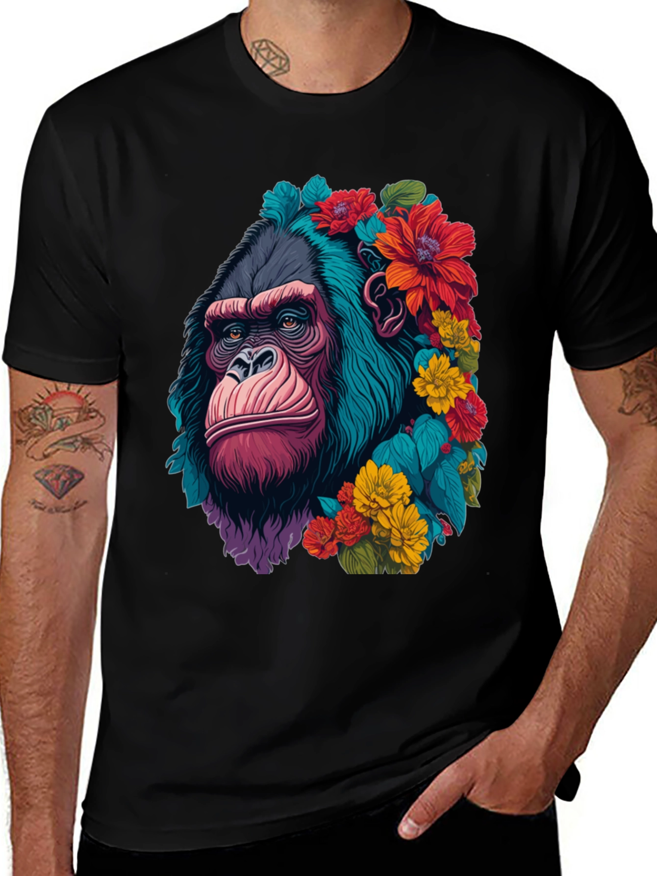 Variant 23 of Floral Gorilla Graphic Tee - Unique Animal Print