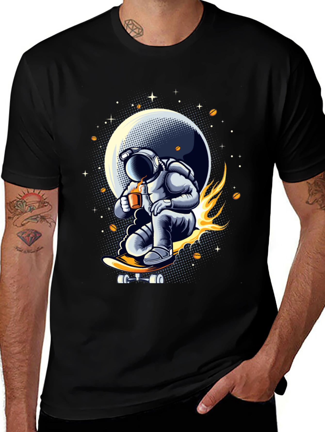 Variant 2 of Astronaut Skateboard Coffee T-Shirt