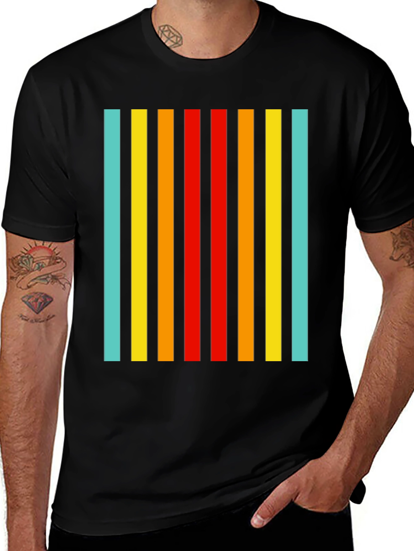 Variant 9 of Retro Striped Tee - Black Casual T-Shirt