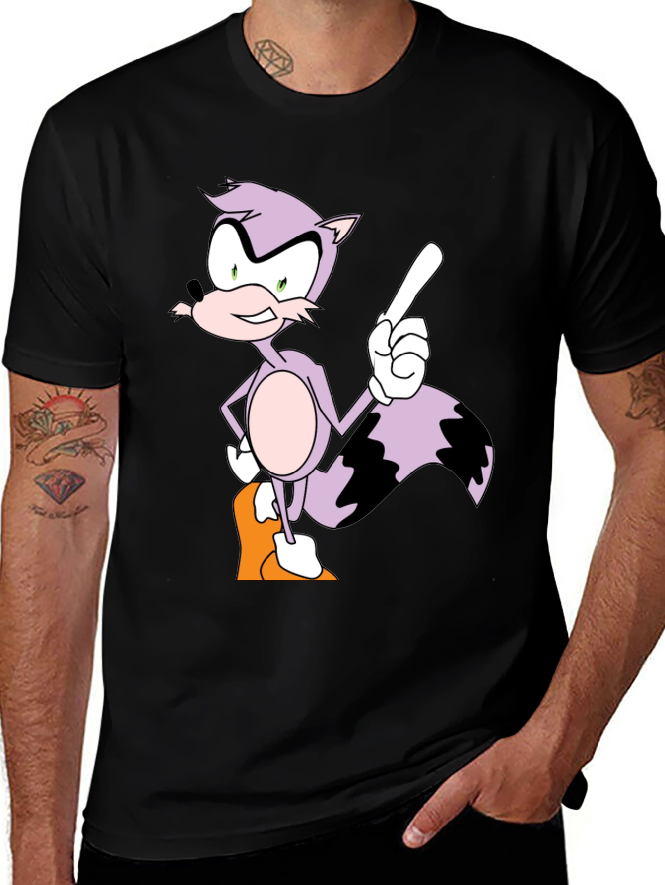 Variant 22 of Cartoon Raccoon Graphic Tee - Men's Black T-Shirt