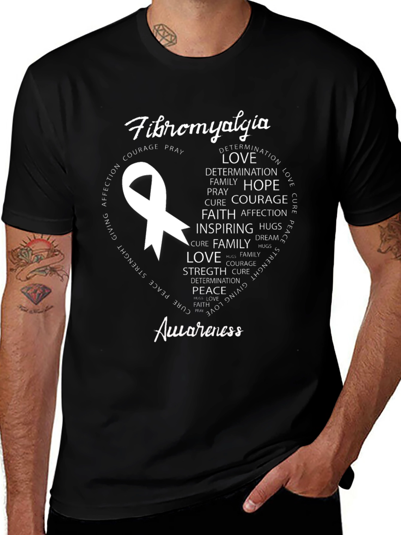 Fibromyalgia Awareness T-Shirt, Heart Ribbon Design