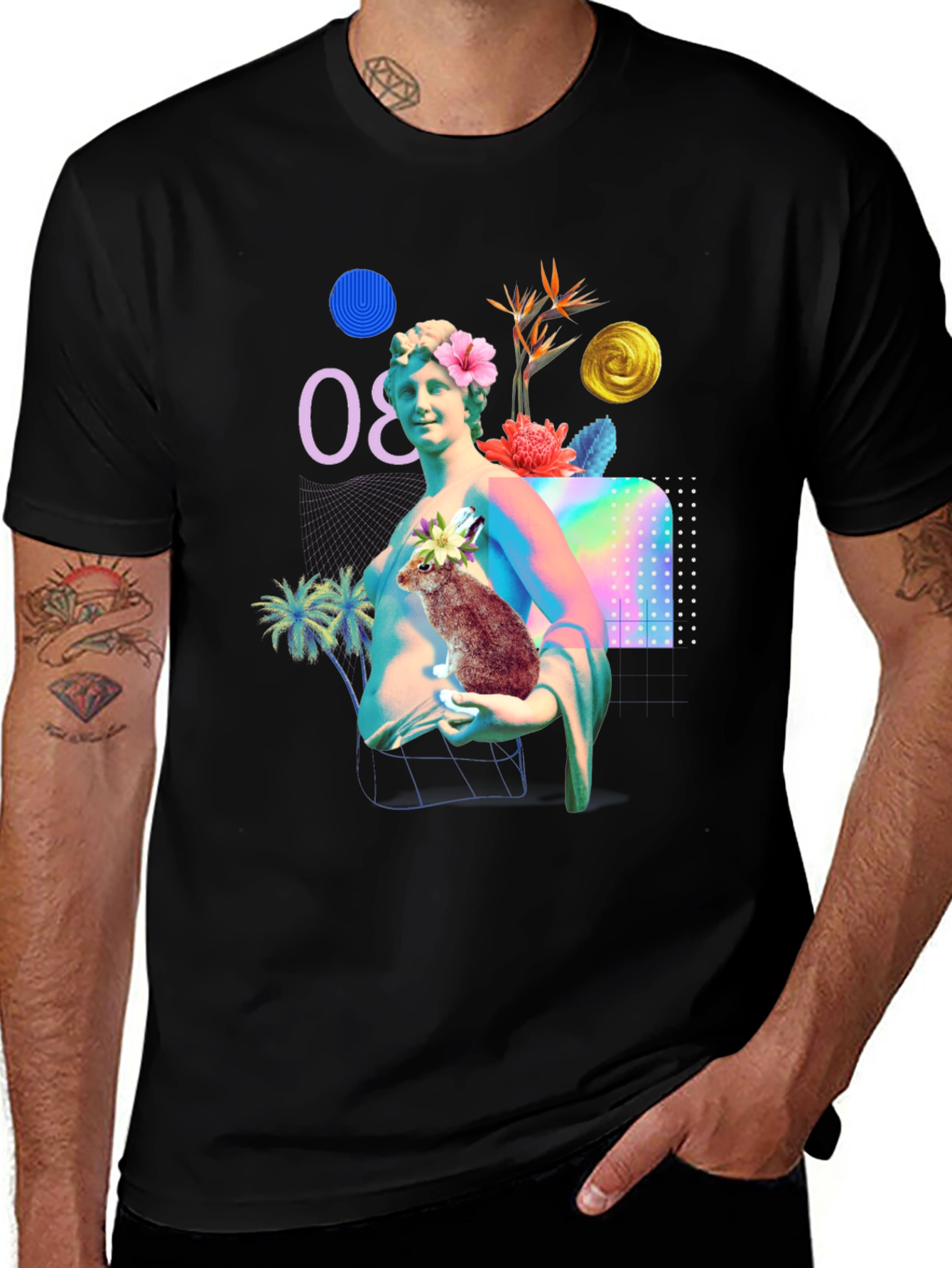 Variant 3 of Statue & Rabbit Graphic T-Shirt - Unique Art Tee