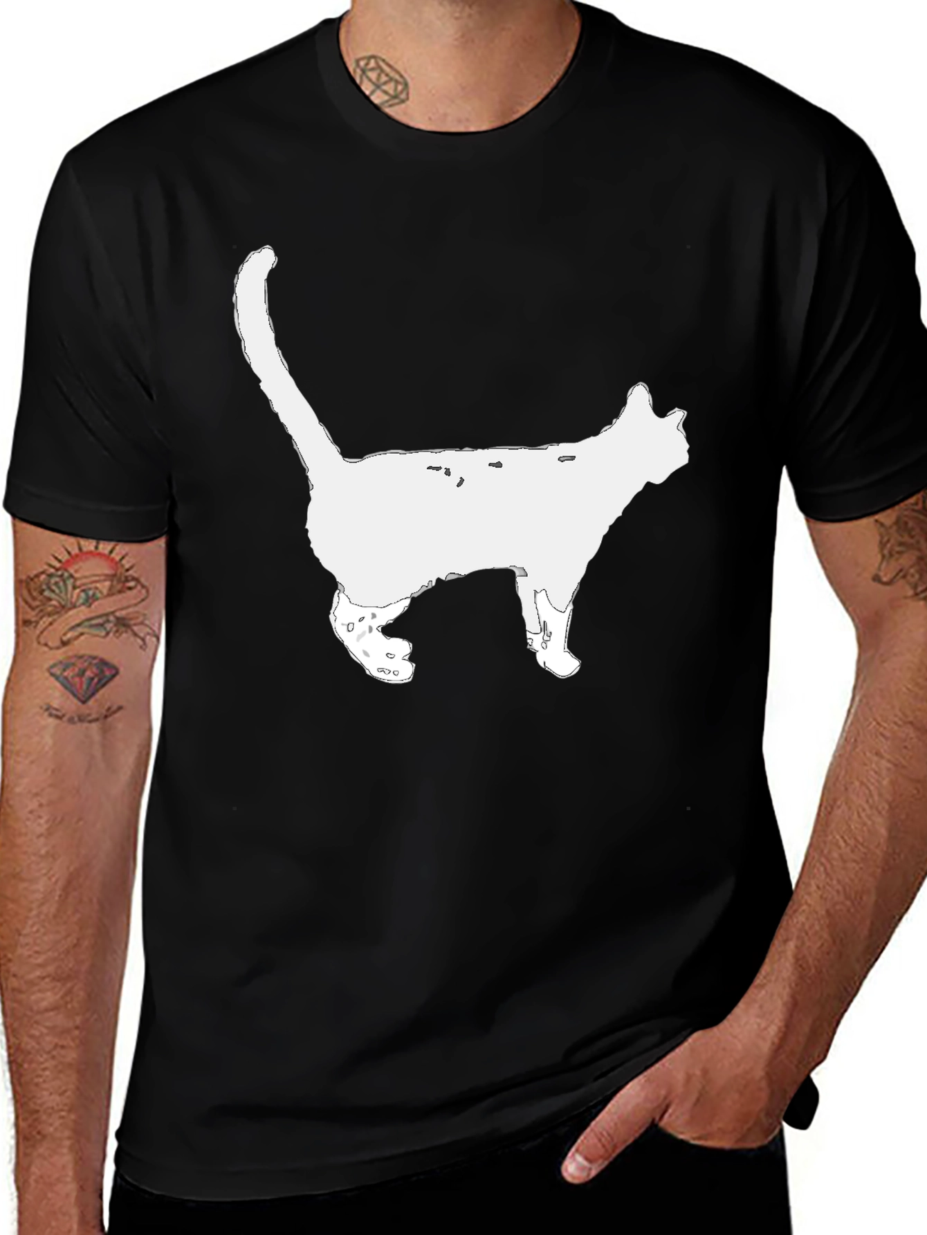 Variant 4 of Cat Silhouette Graphic Tee - Black Cotton T-Shirt