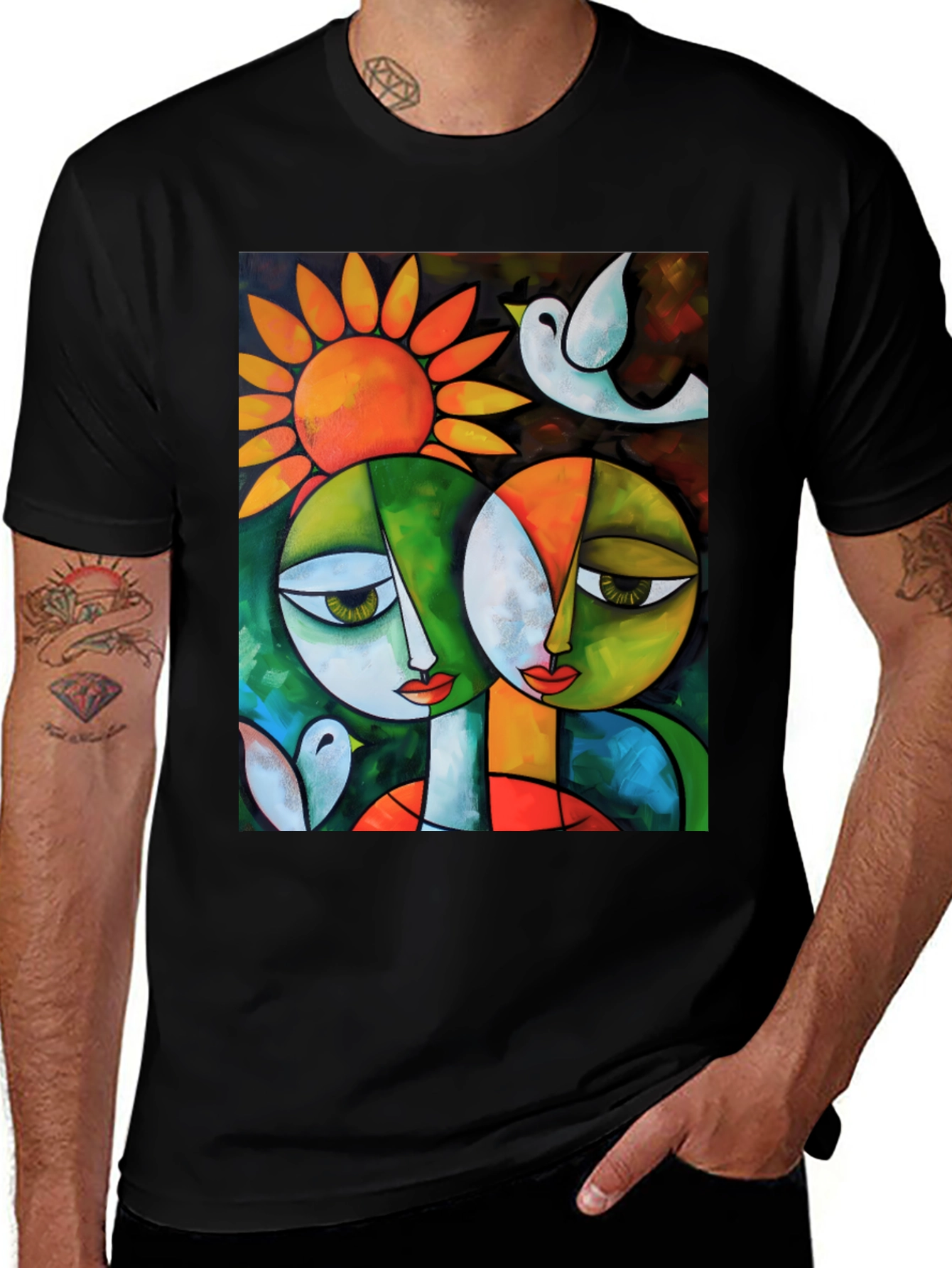 Variant 9 of Abstract Art T-Shirt: Two Faces & Sun
