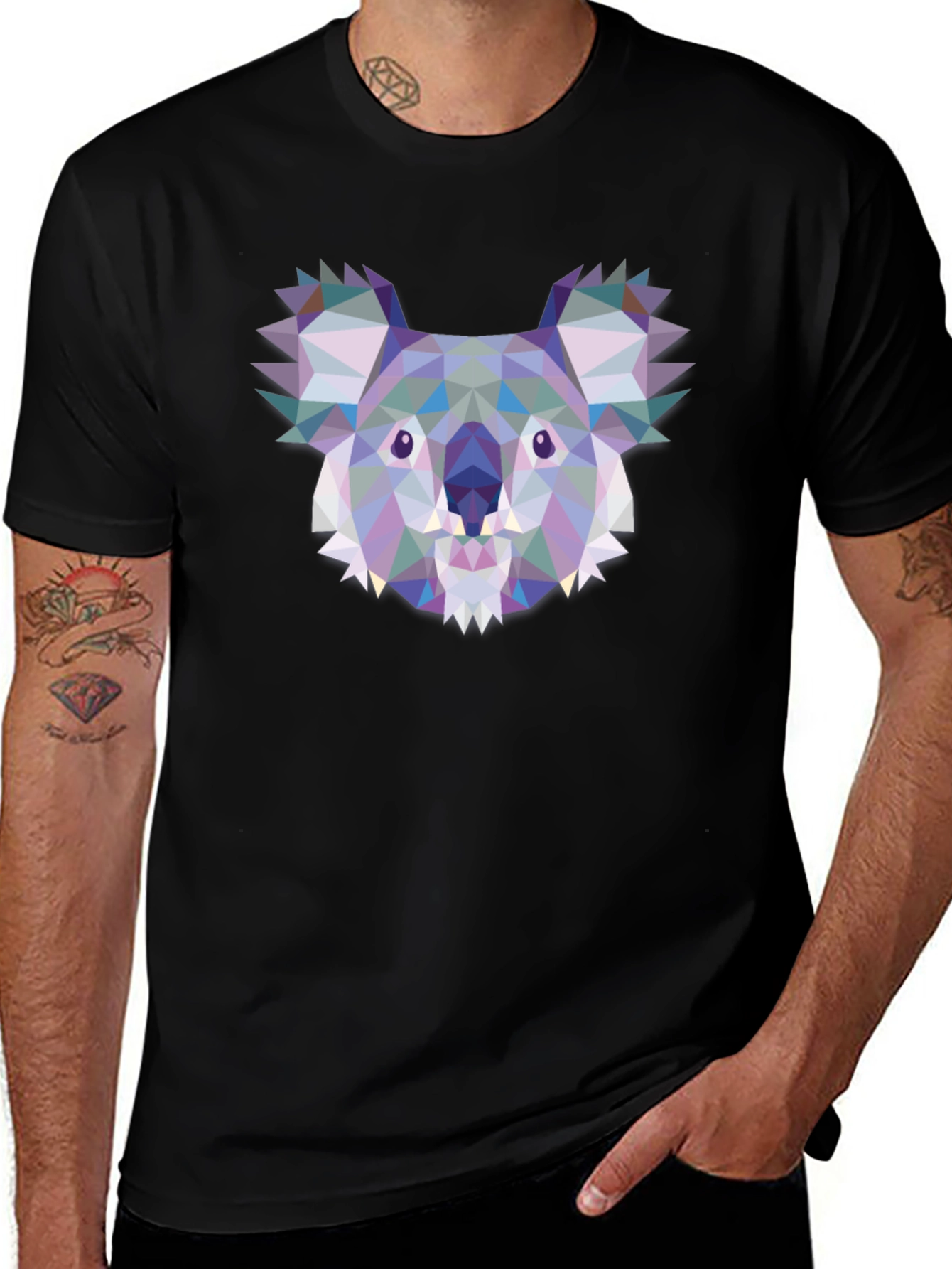 Variant 25 of Geometric Koala Graphic Print Black T-Shirt