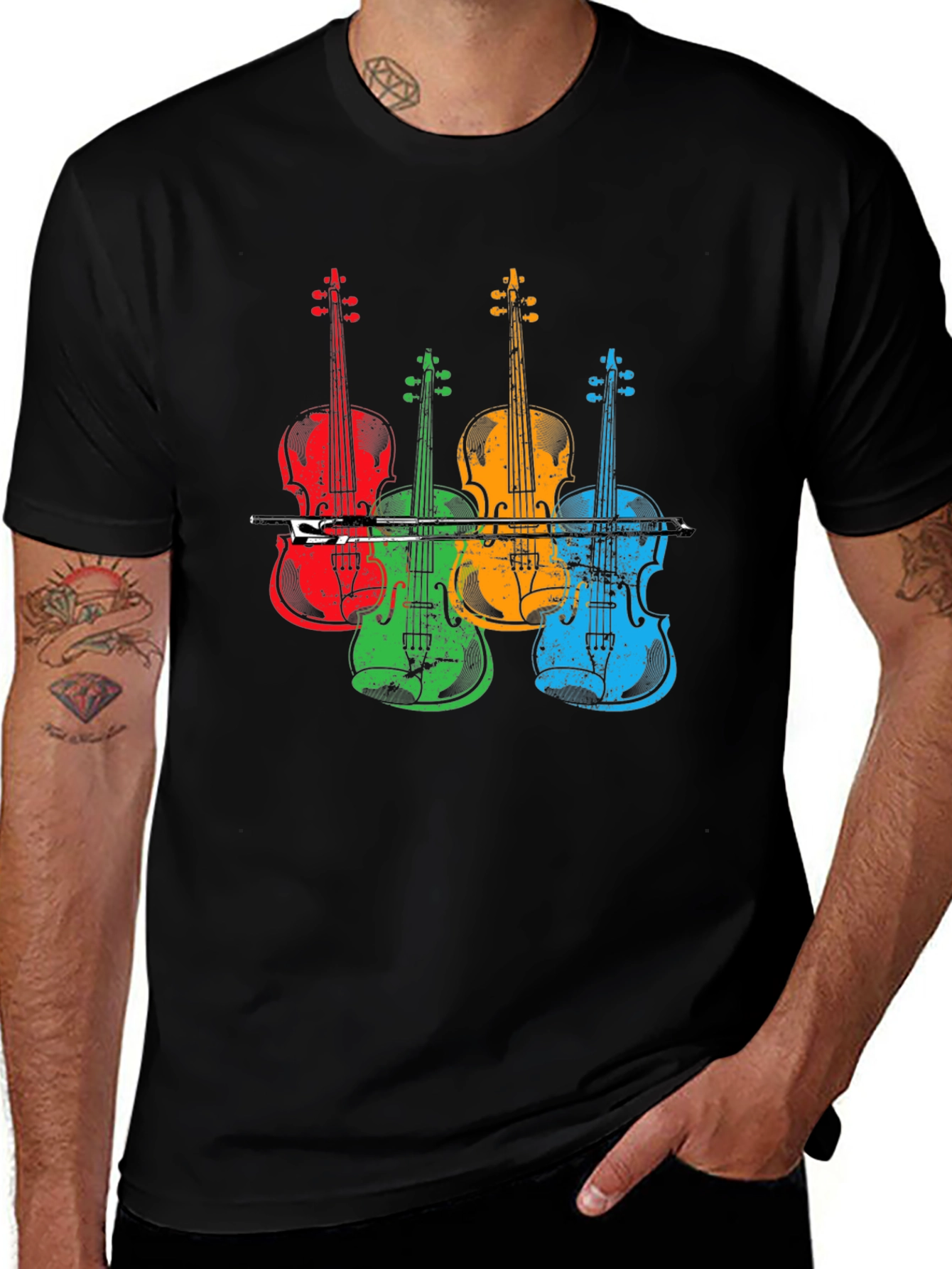 Black Colorful Violin Music T-Shirt main image