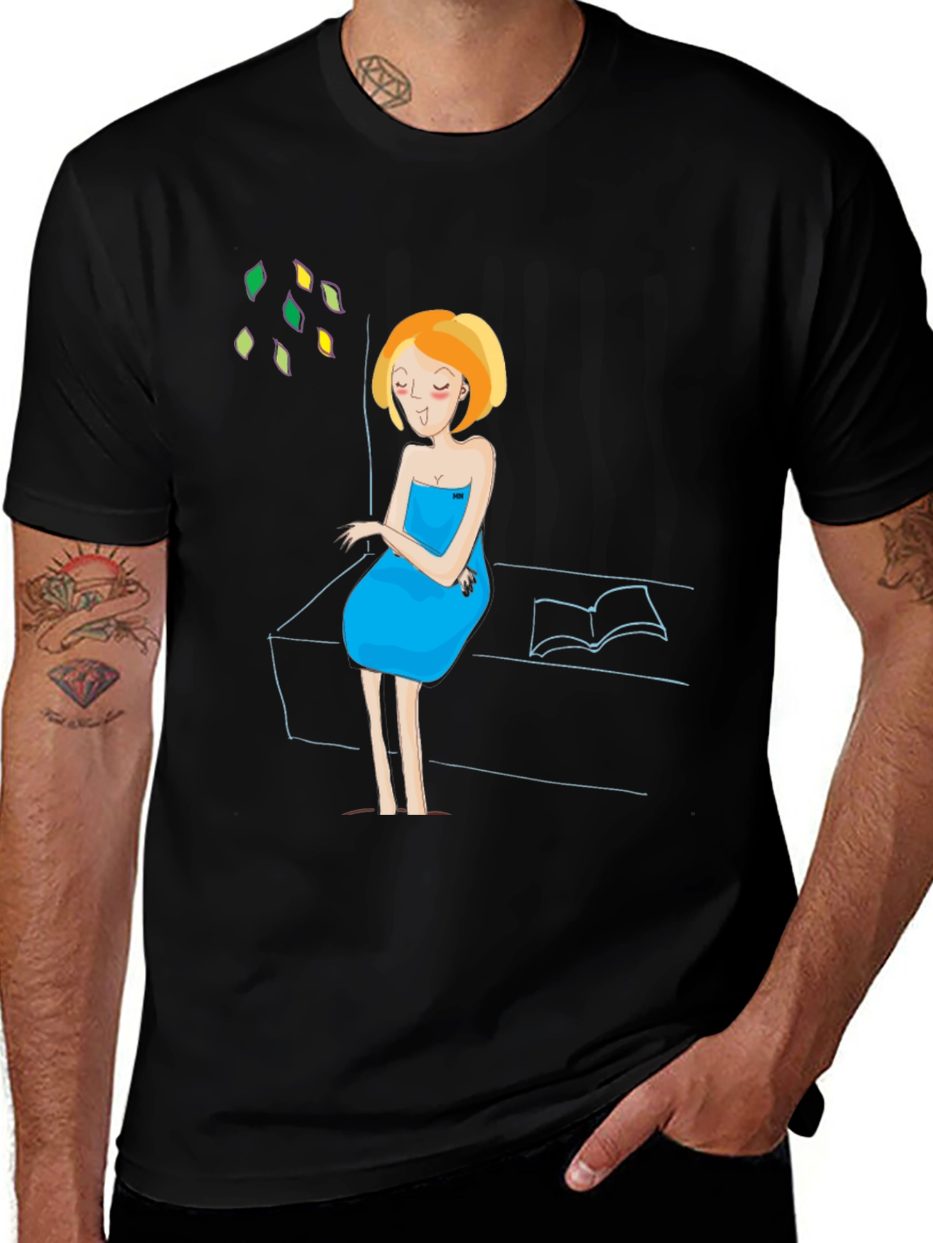 Variant 10 of Whimsical Girl Reading Black T-Shirt
