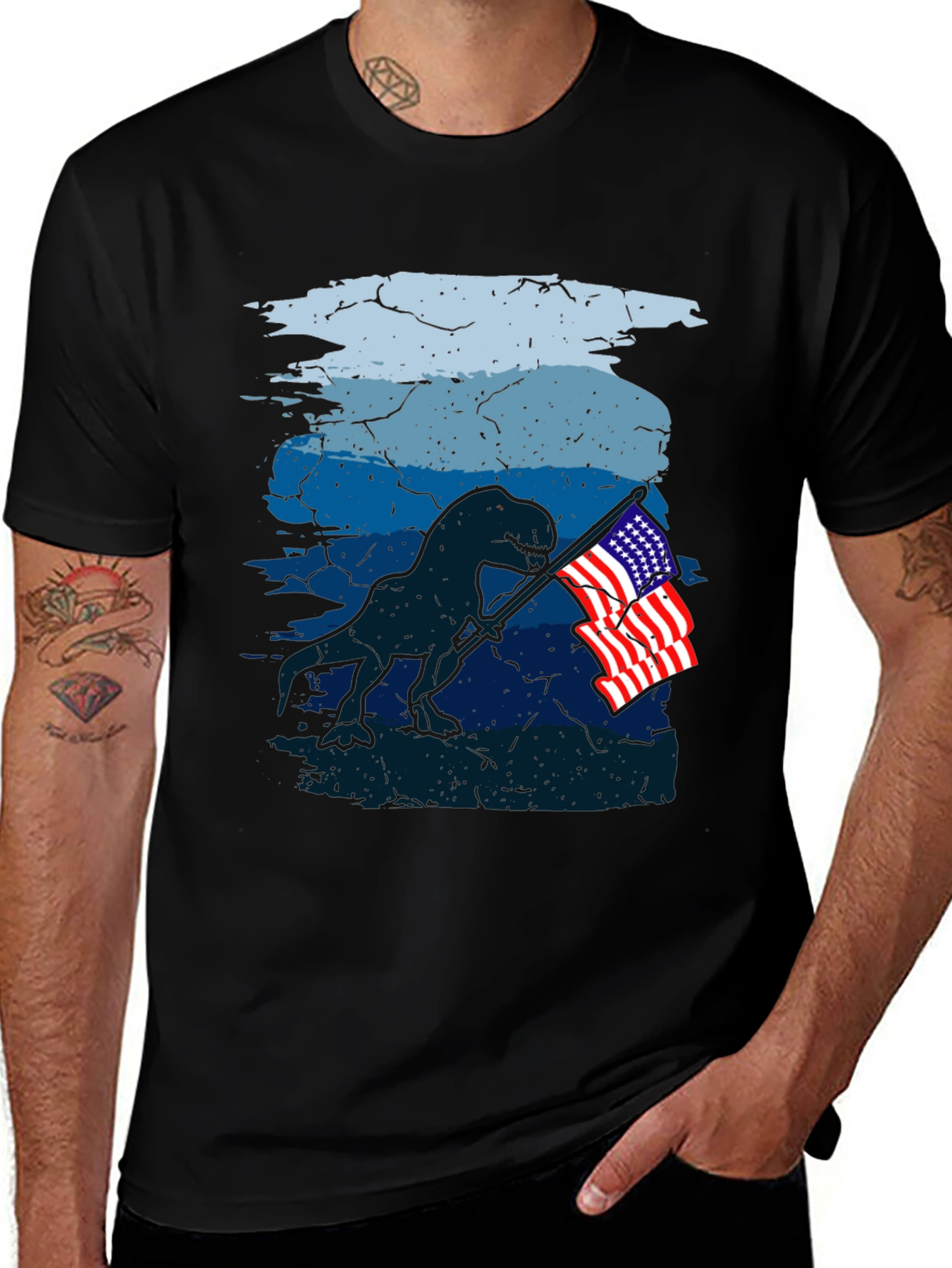 Variant 7 of Patriotic Dinosaur Graphic Tee - Black