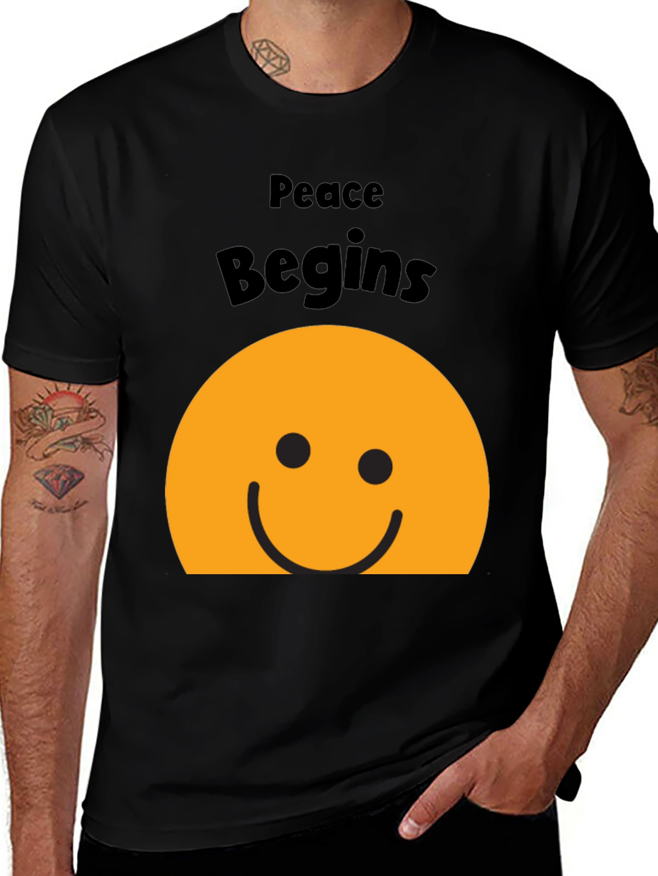Variant 12 of Peace Begins Smiley Face T-Shirt - Black