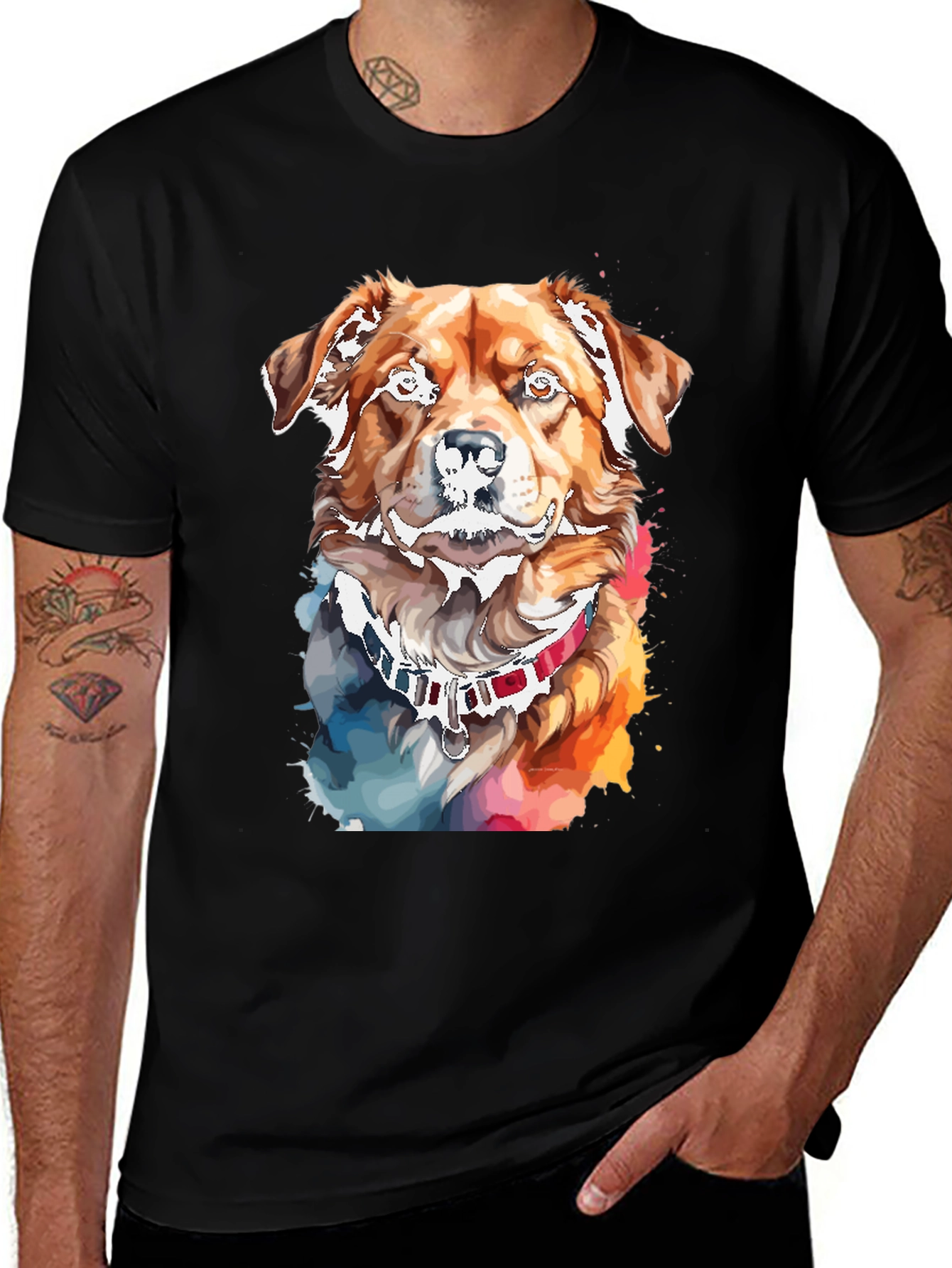 Variant 2 of Watercolor Dog Print Black T-Shirt