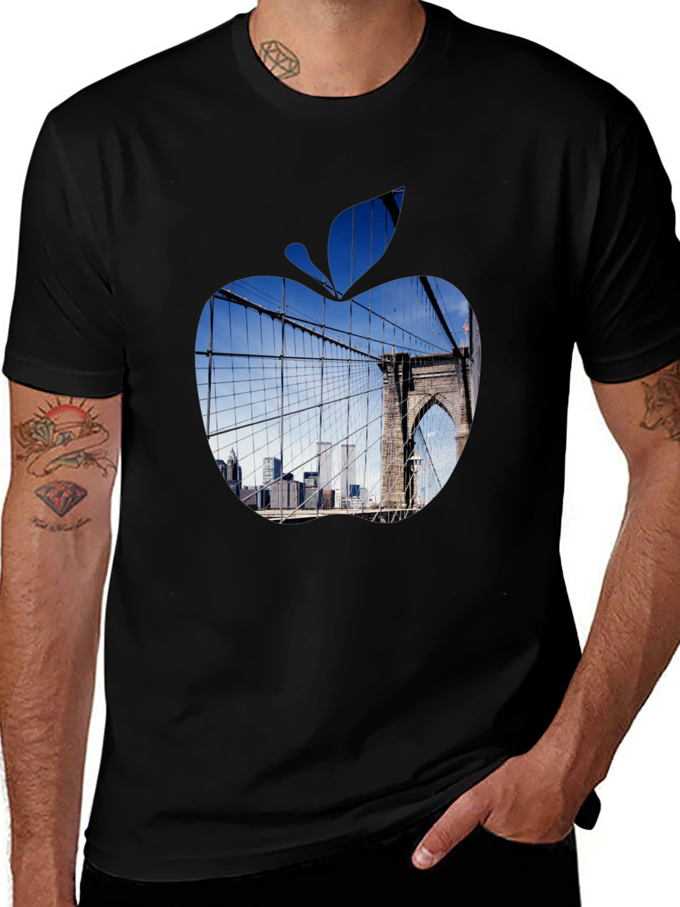 NYC Apple T-Shirt - Brooklyn Bridge Design