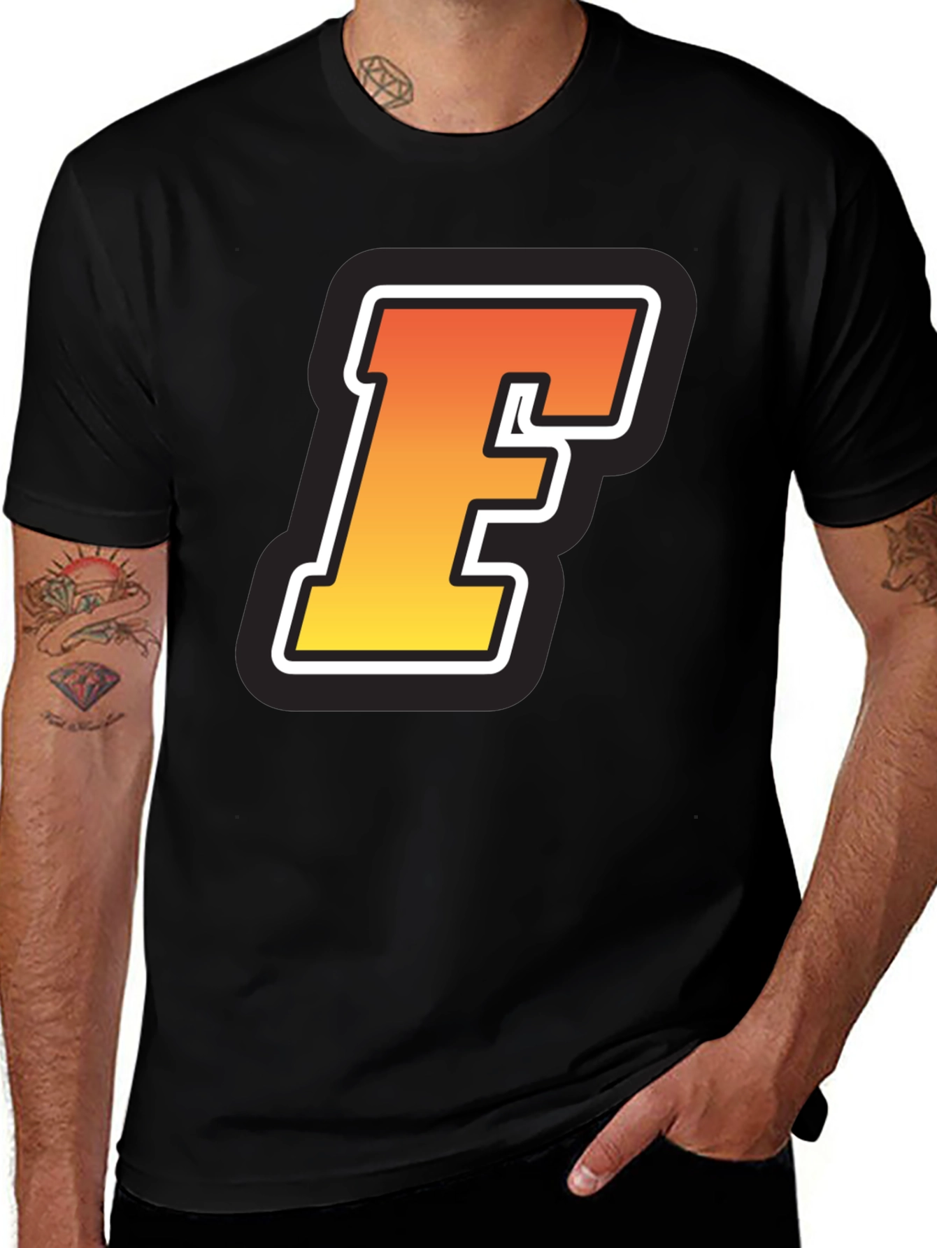Variant 4 of Retro 'F' Graphic Tee - Black Short Sleeve