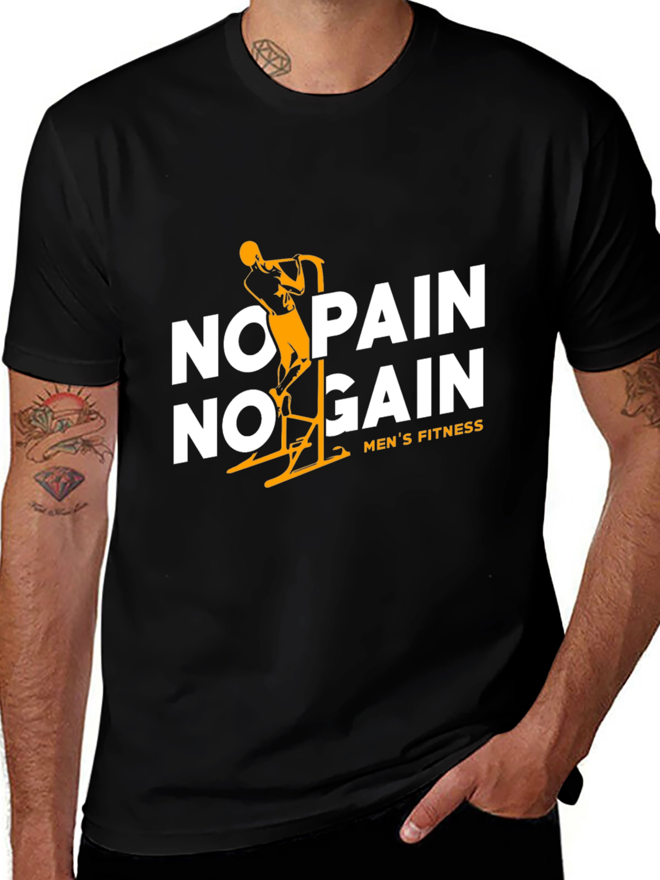 Black No Pain No Gain Men's Fitness Black T-Shirt main image