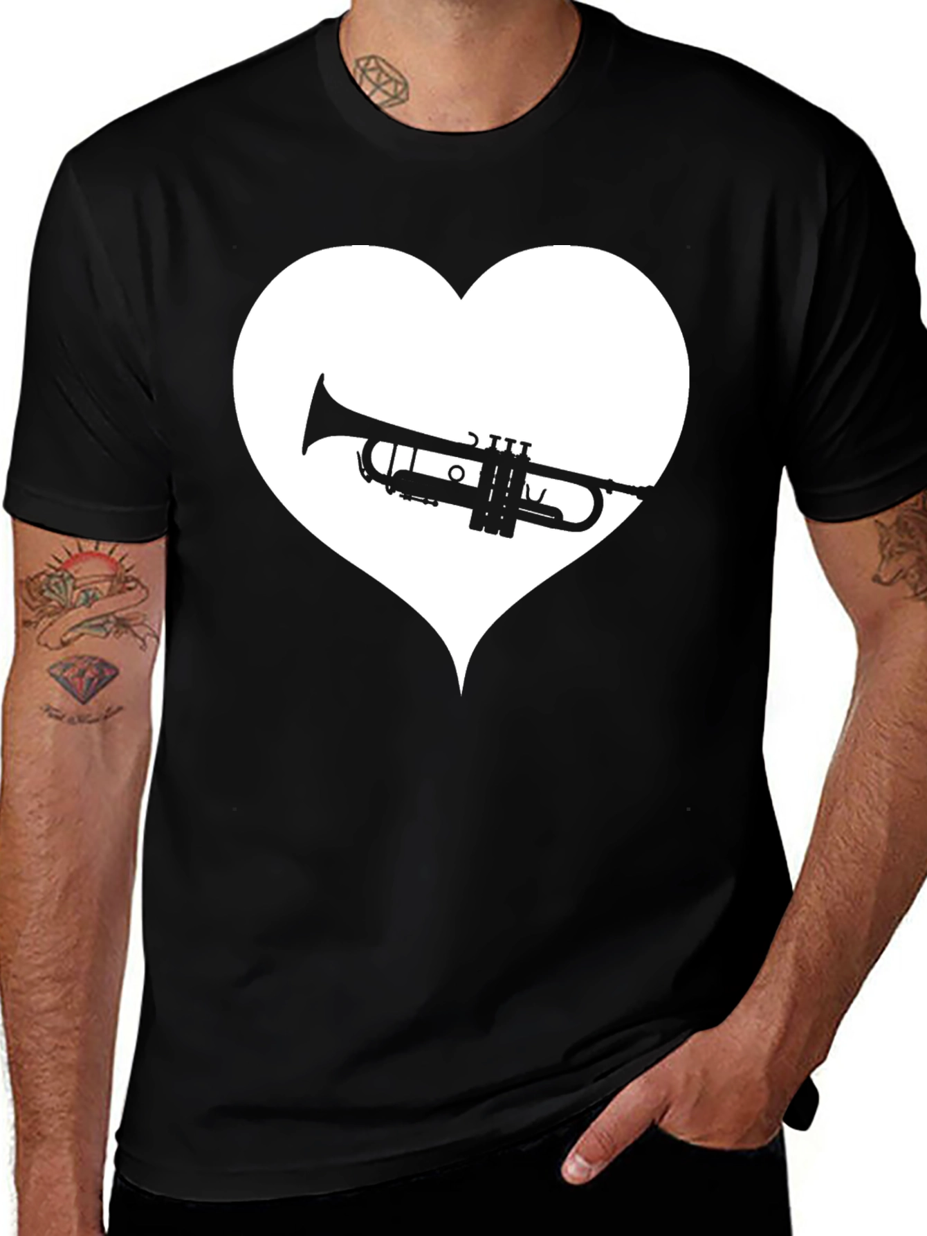 Variant 25 of Trumpet Heart Graphic Tee - Black Cotton T-Shirt
